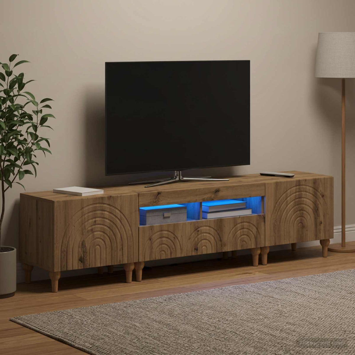 3-teiliges LED TV Regal Artisan-Eiche Holzwerkstoff