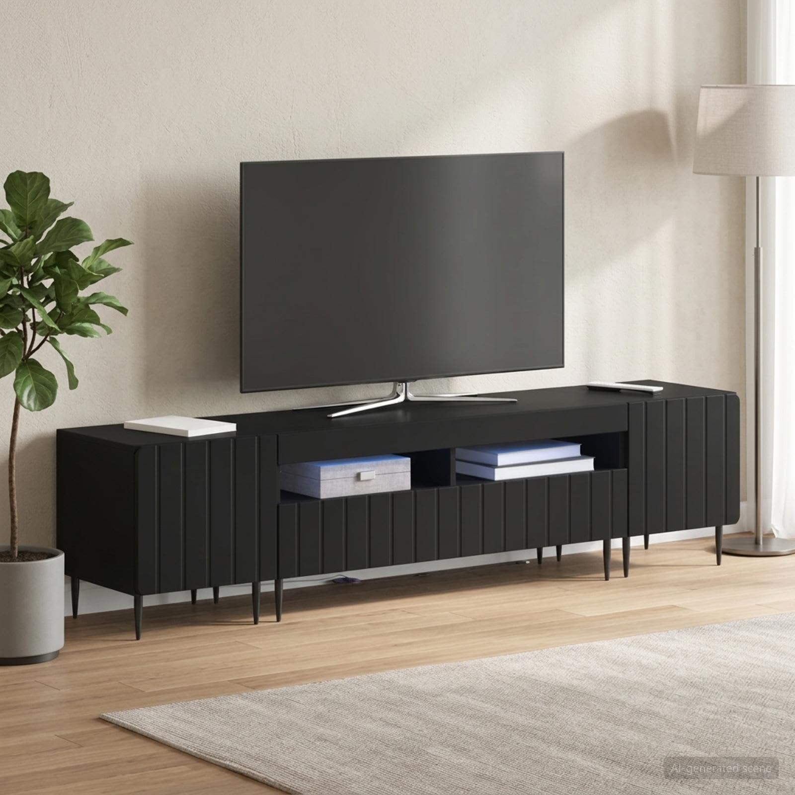 5-teiliges LED TV Schrank Schwarz Holzwerkstoff