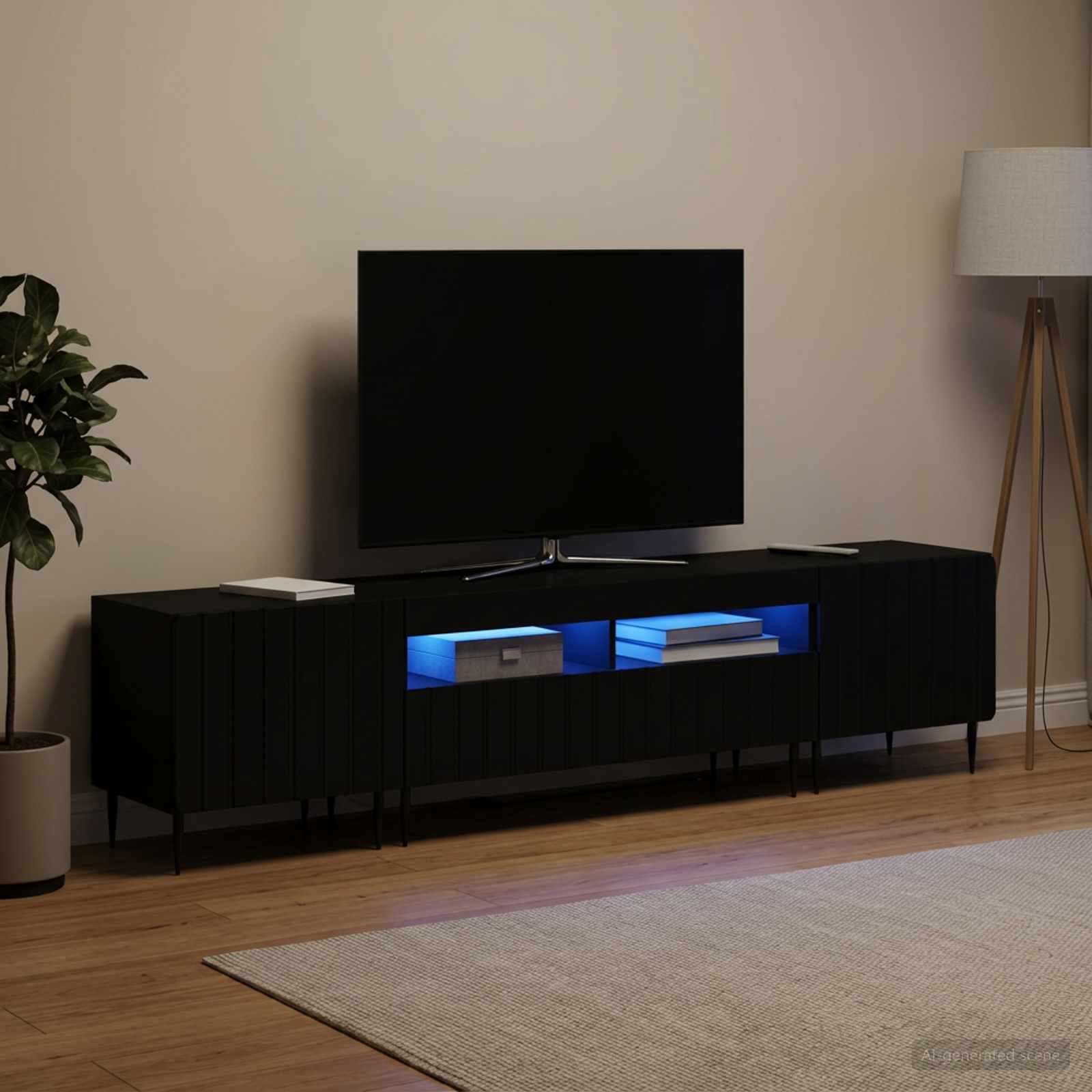 5-teiliges LED TV Schrank Schwarz Holzwerkstoff