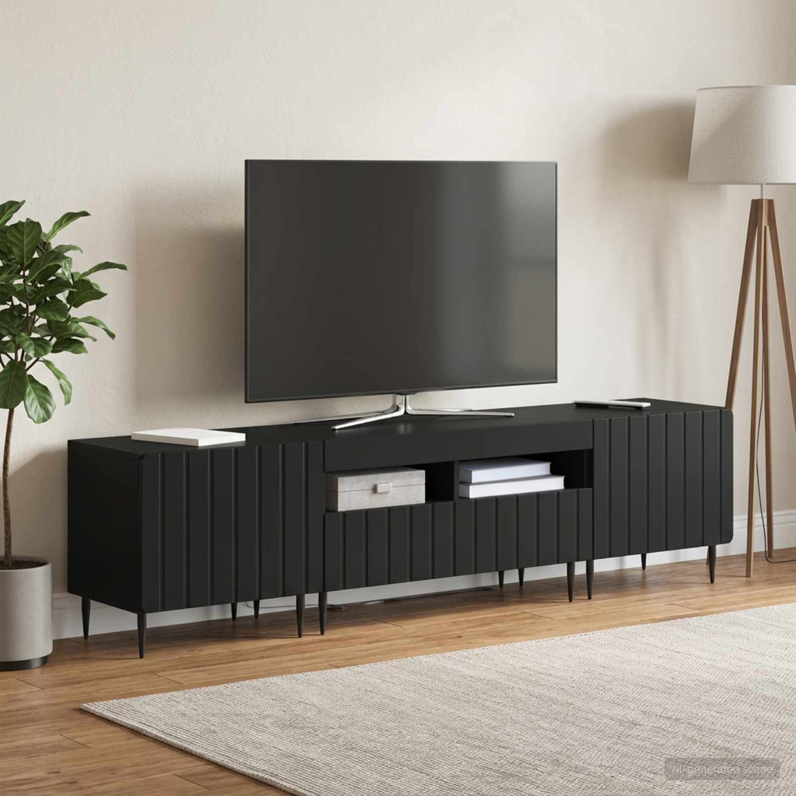 5-teiliges LED TV Schrank Schwarz Holzwerkstoff