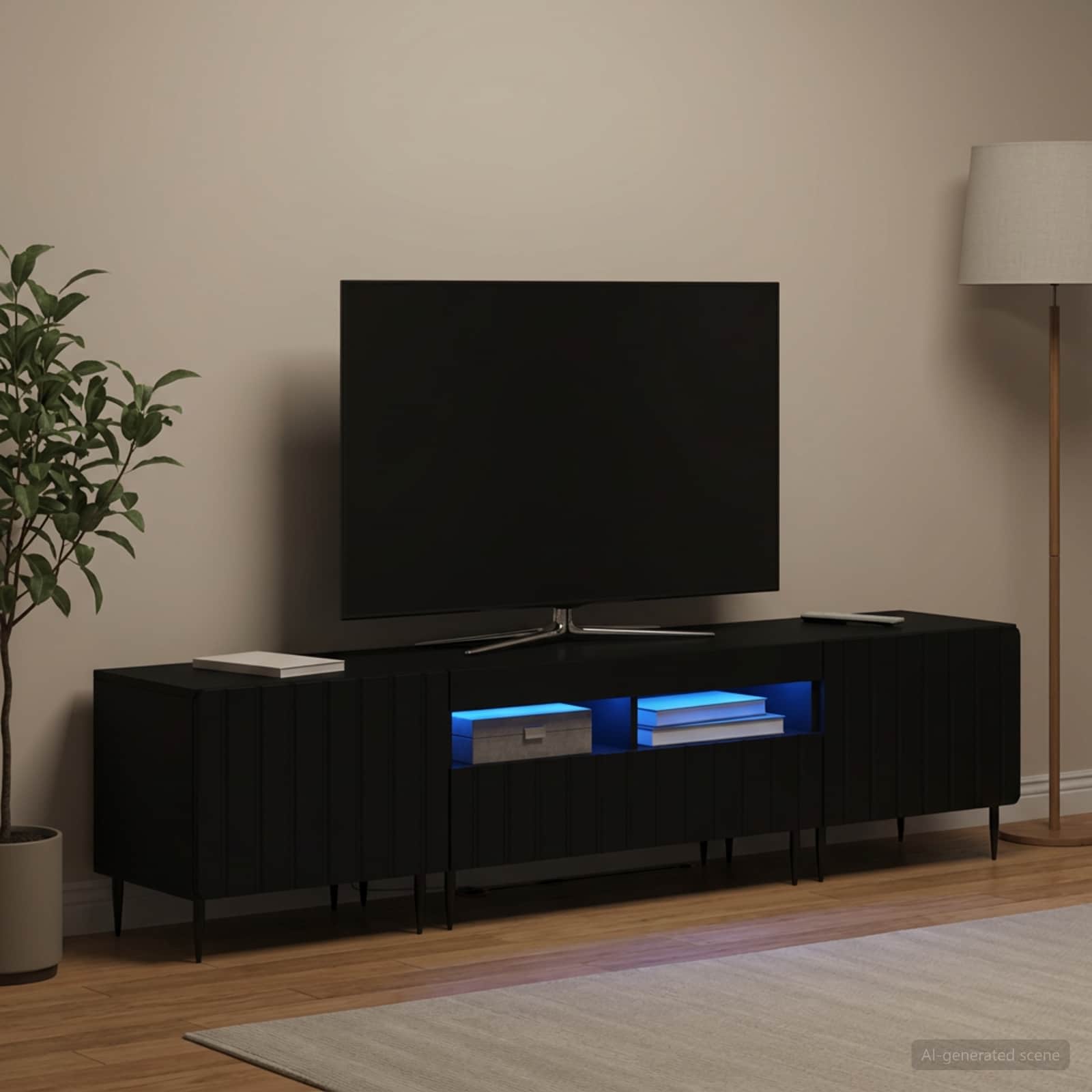5-teiliges LED TV Schrank Schwarz Holzwerkstoff
