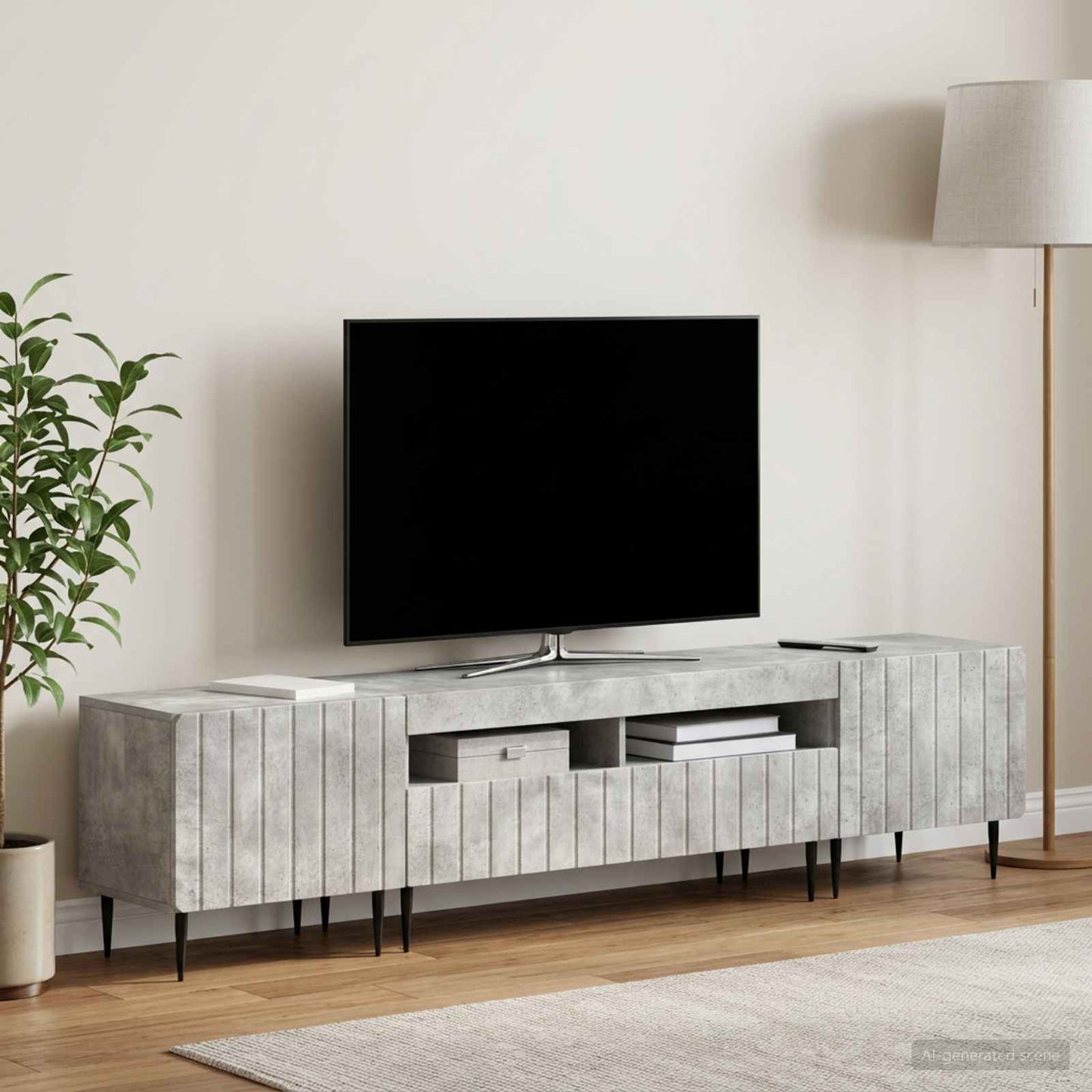 5-teiliges LED TV Schrank Betongrau Holzwerkstoff