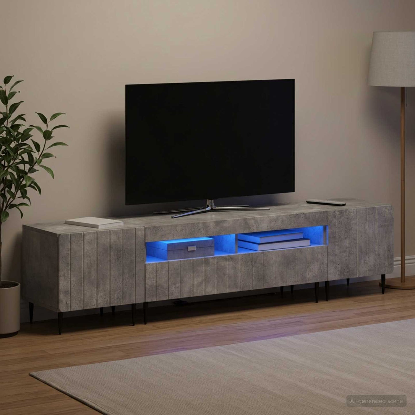 5-teiliges LED TV Schrank Betongrau Holzwerkstoff