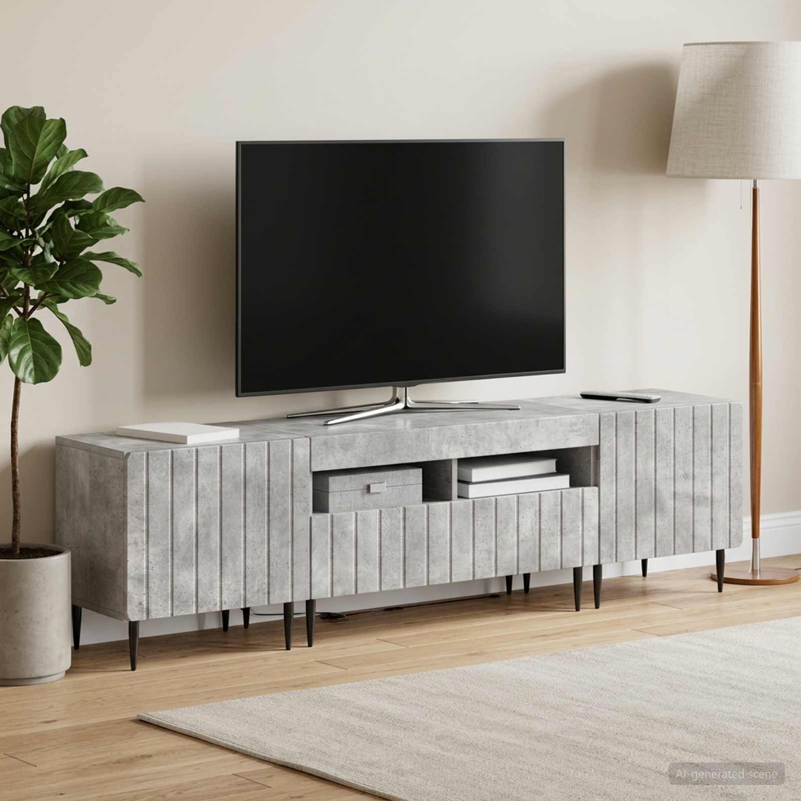 5-teiliges LED TV Schrank Betongrau Holzwerkstoff
