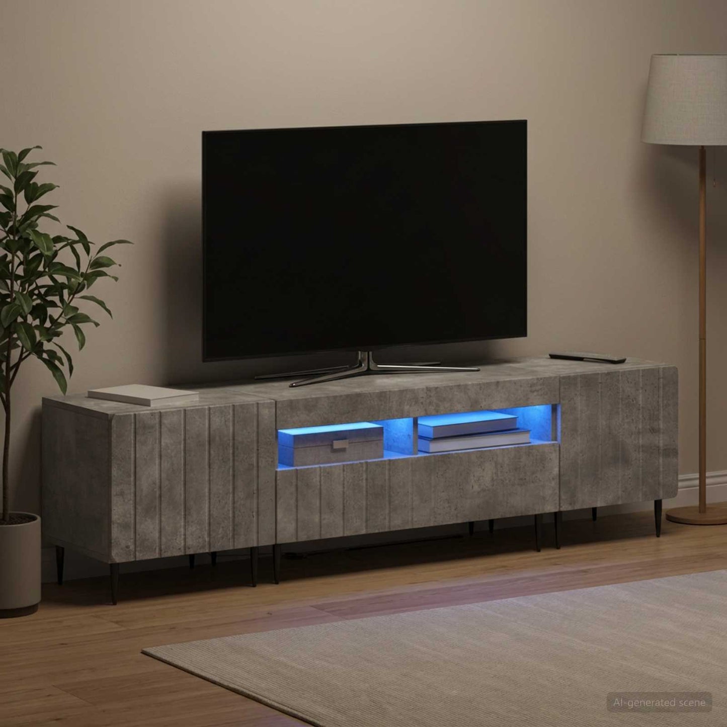 5-teiliges LED TV Schrank Betongrau Holzwerkstoff