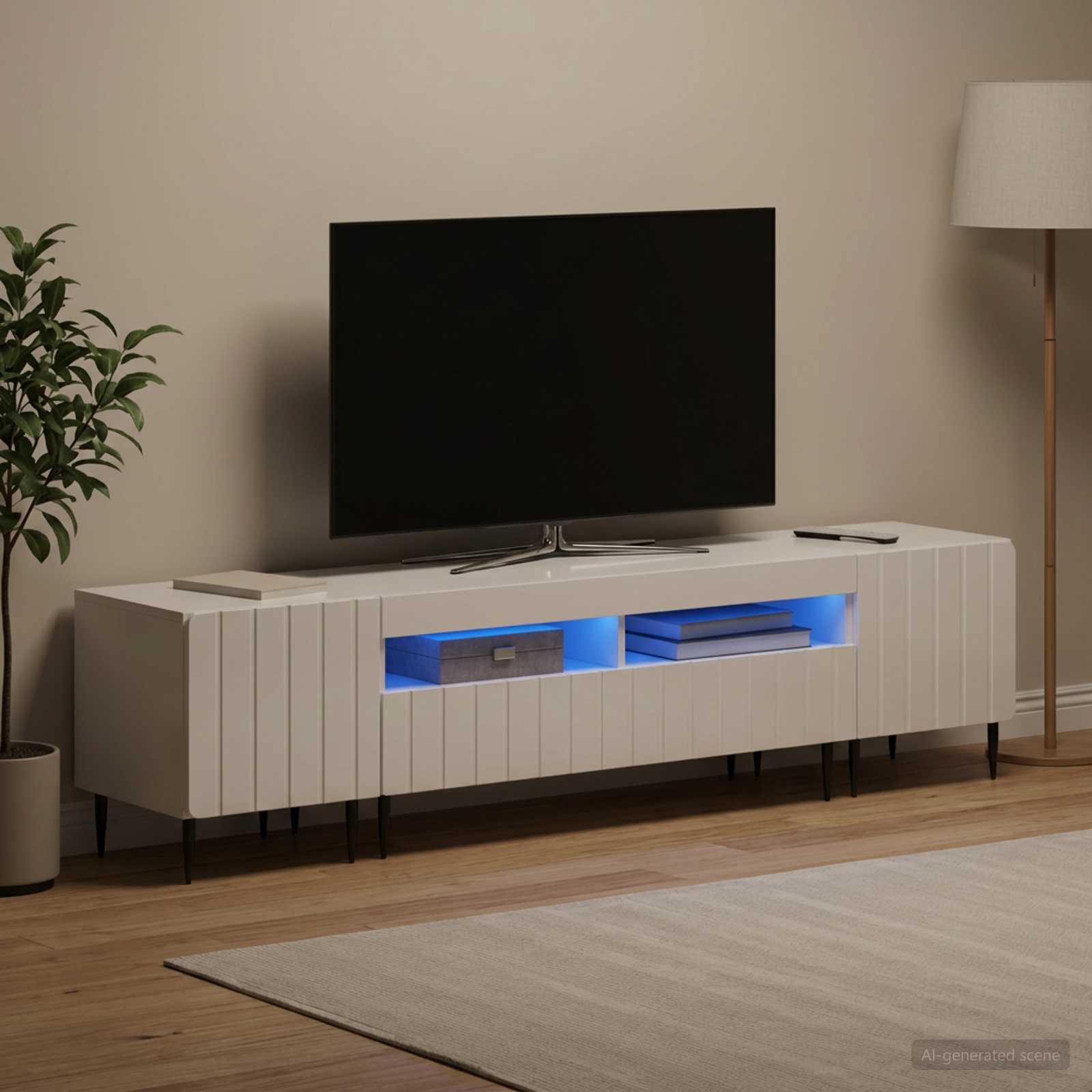 5-teiliges LED TV Schrank Hochglanz Weiß Holzwerkstoff