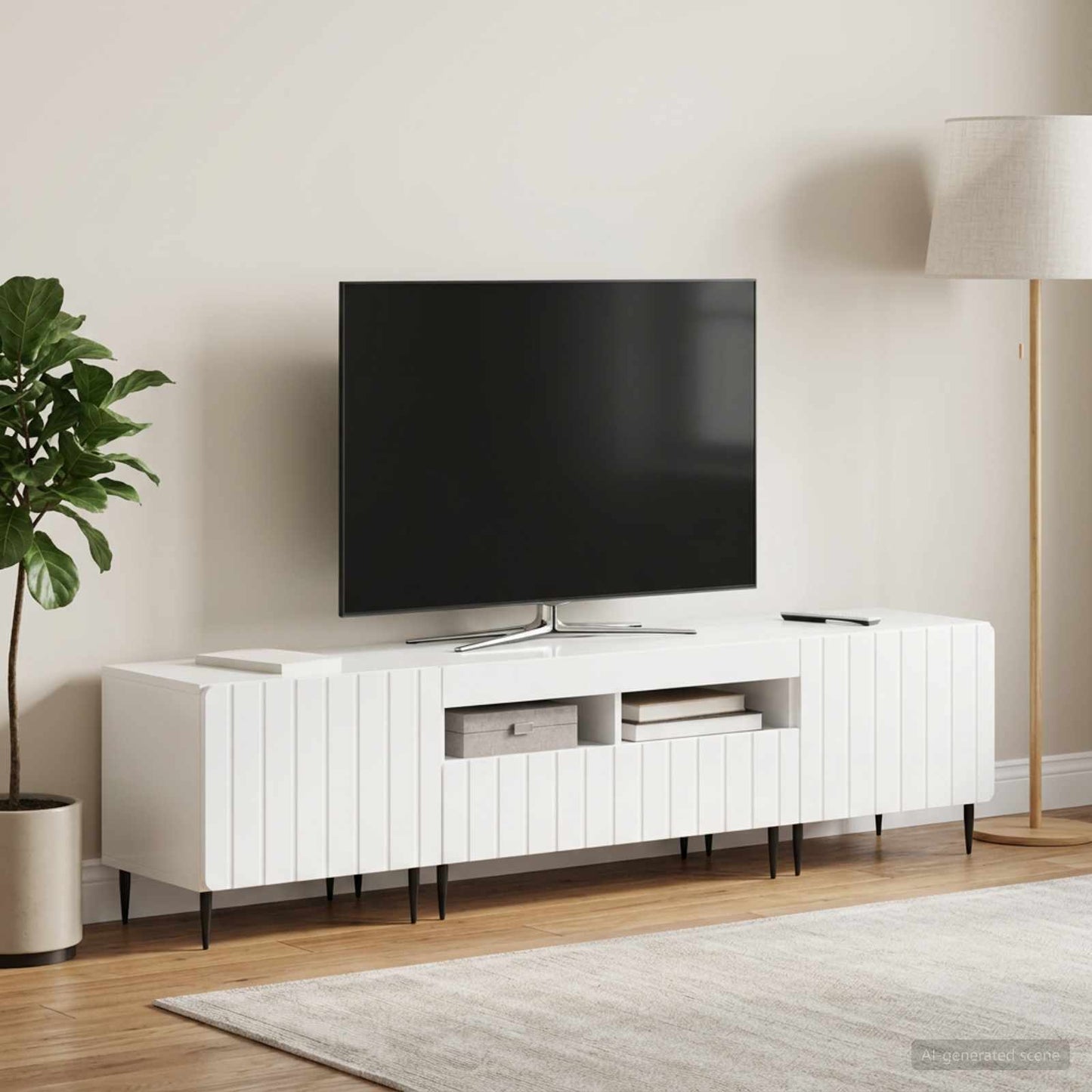 5-teiliges LED TV Schrank Hochglanz Weiß Holzwerkstoff