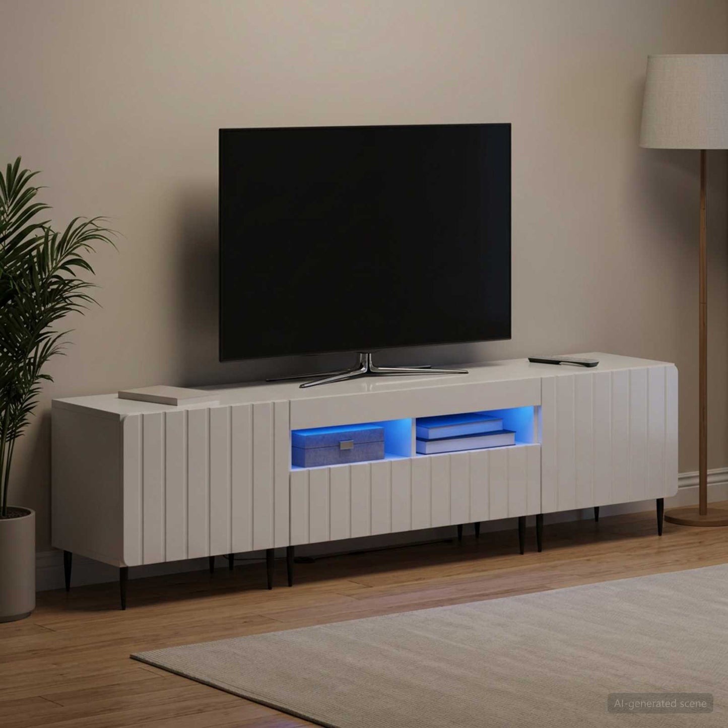 5-teiliges LED TV Schrank Hochglanz Weiß Holzwerkstoff