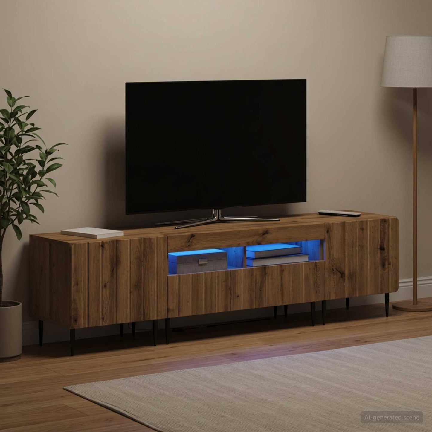 5-teiliges LED TV Schrank Artisan-Eiche Holzwerkstoff