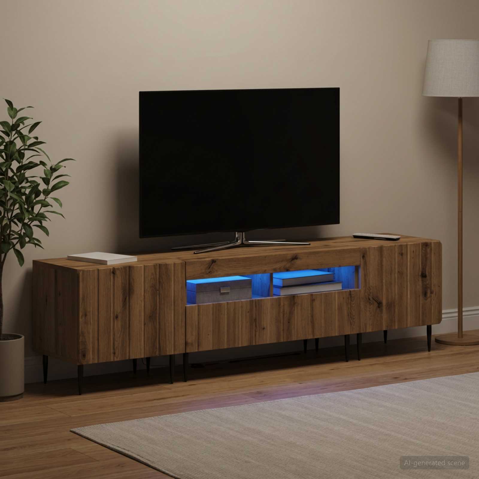 5-teiliges LED TV Schrank Artisan-Eiche Holzwerkstoff