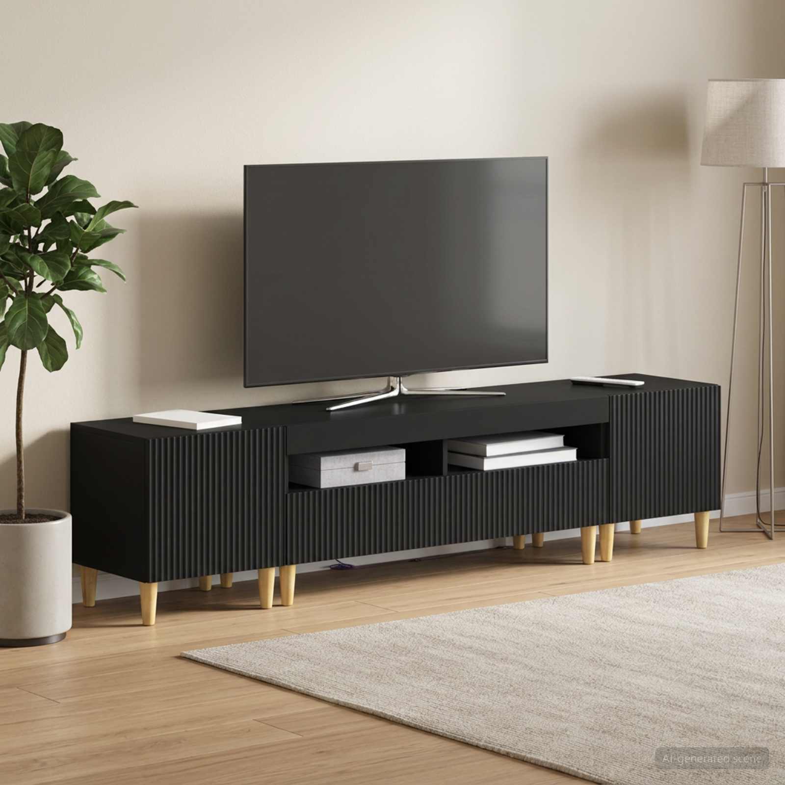 5-teiliges LED TV Schrank ARNHEM Schwarz Holzwerkstoff