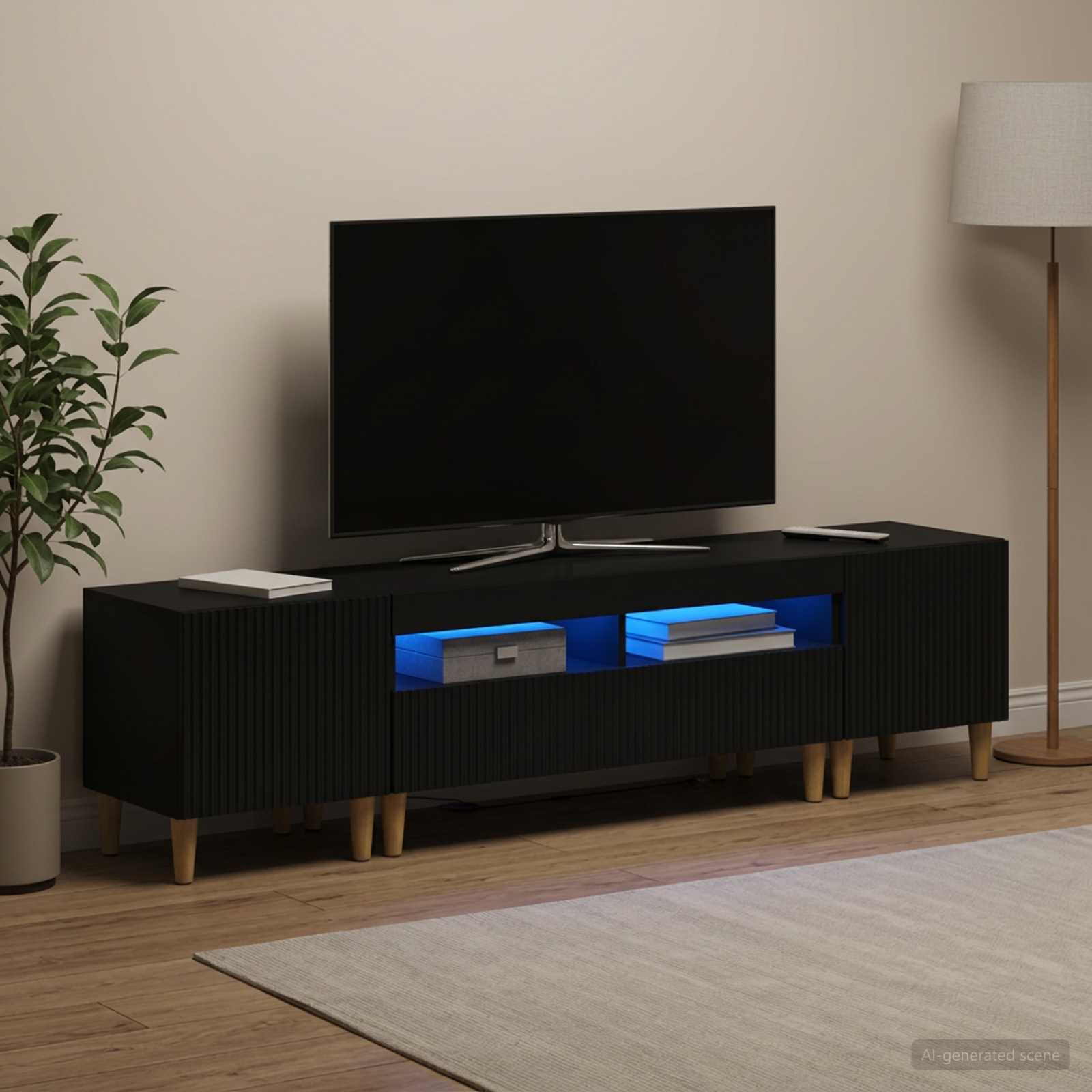 5-teiliges LED TV Schrank ARNHEM Schwarz Holzwerkstoff