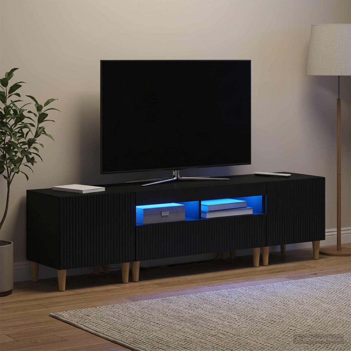 5-teiliges LED TV Schrank Schwarz Holzwerkstoff