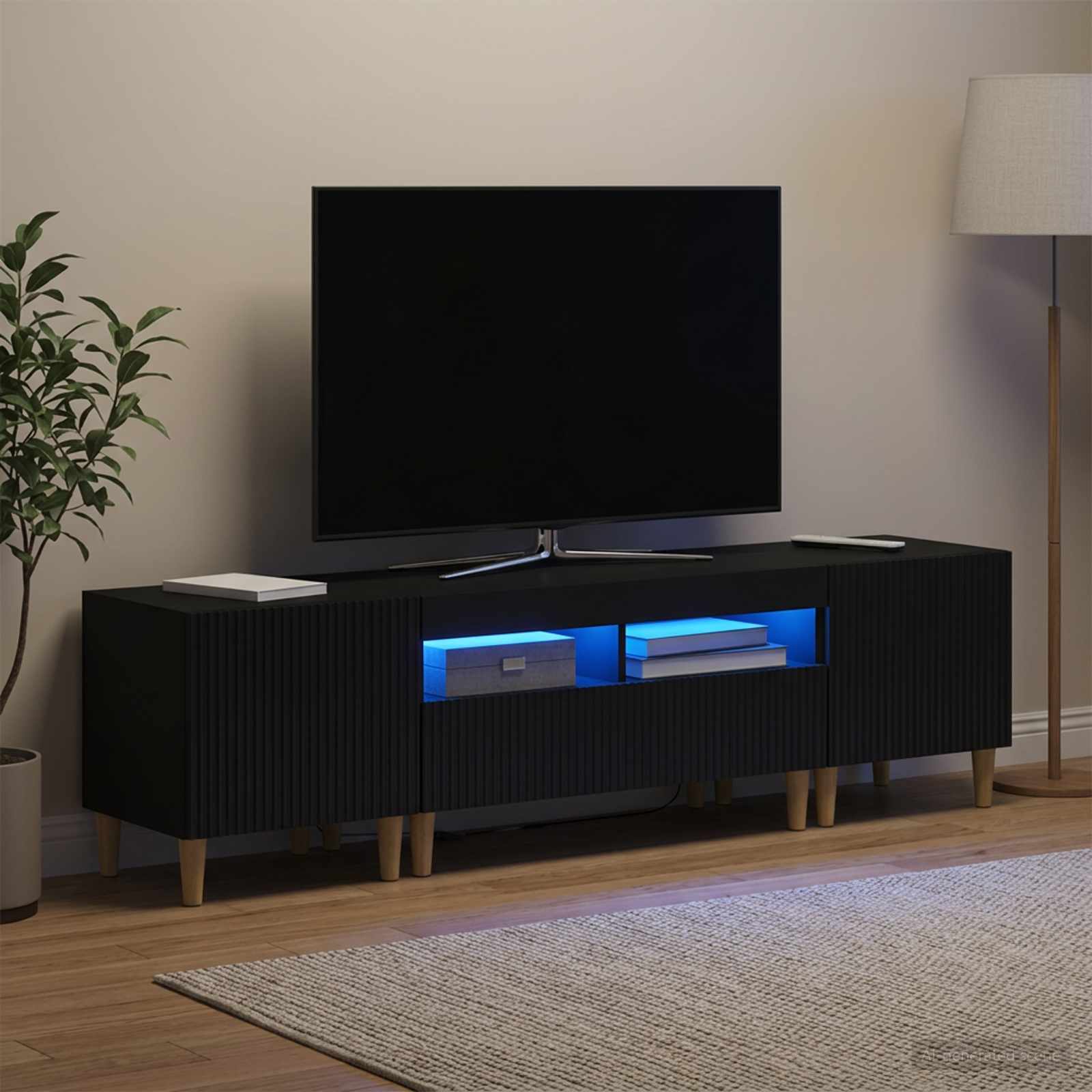 5-teiliges LED TV Schrank Schwarz Holzwerkstoff