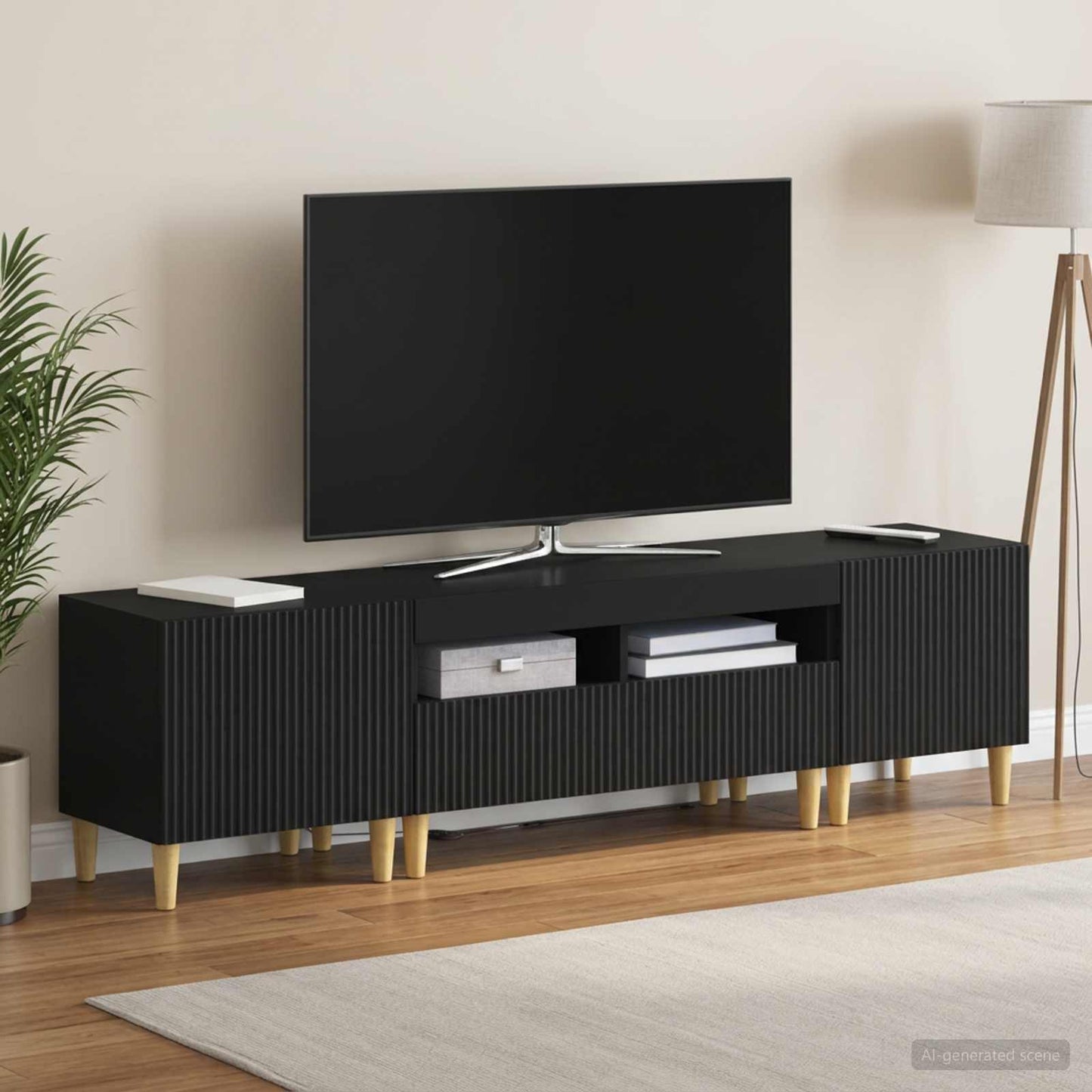 5-teiliges LED TV Schrank Schwarz Holzwerkstoff
