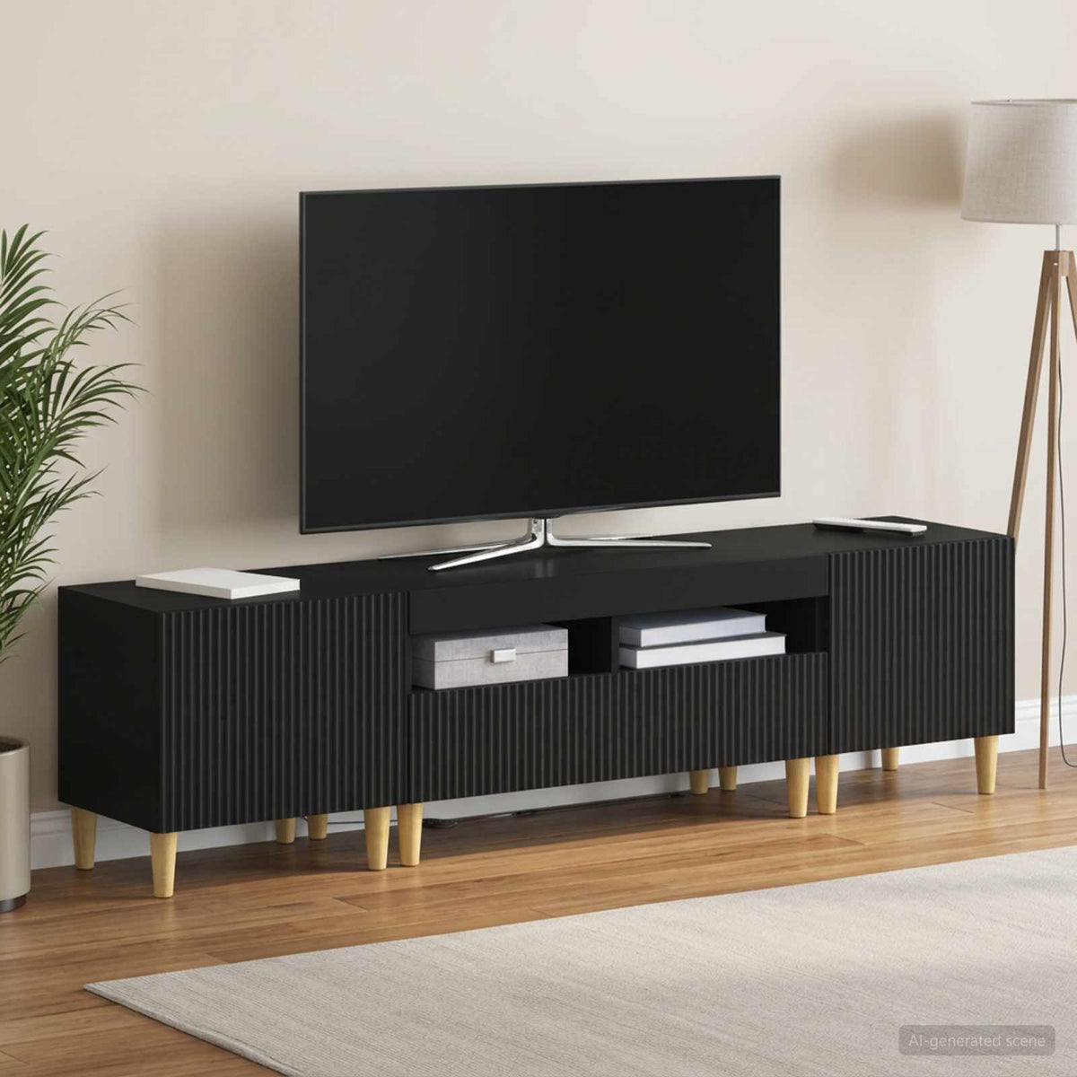 3-teiliges LED TV Regal ARNHEM 3 stk. Schwarz Holzwerkstoff
