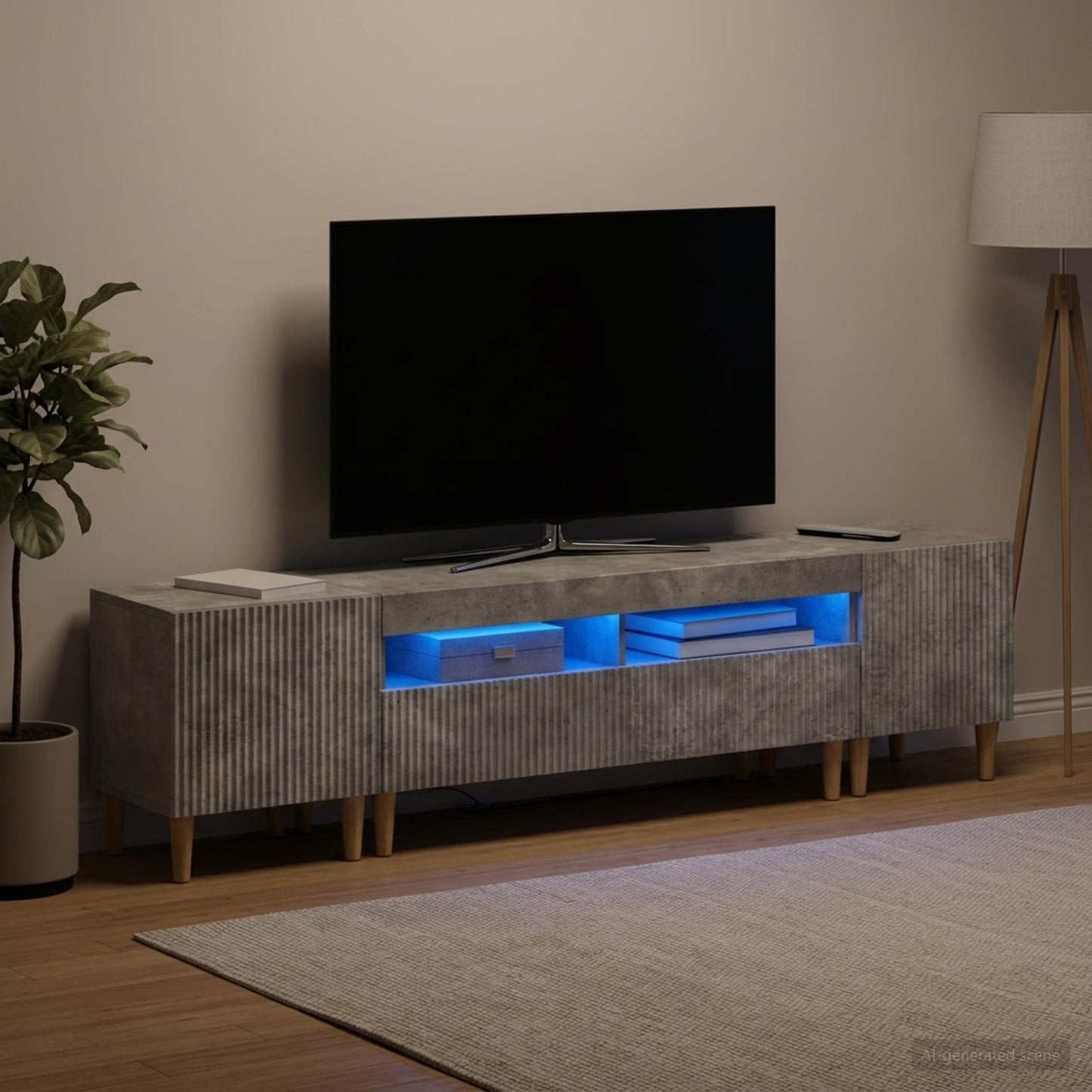 5-teiliges LED TV Schrank Betongrau Holzwerkstoff