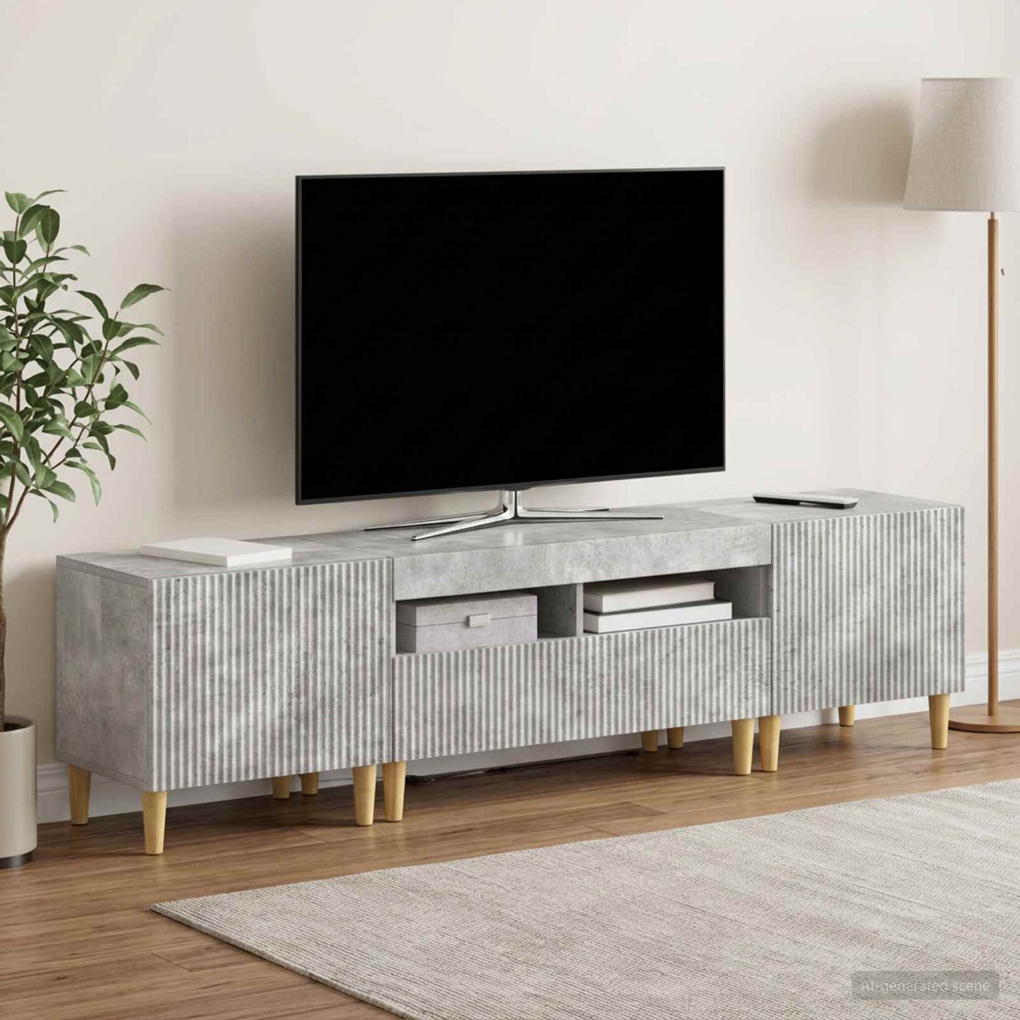 5-teiliges LED TV Schrank Betongrau Holzwerkstoff
