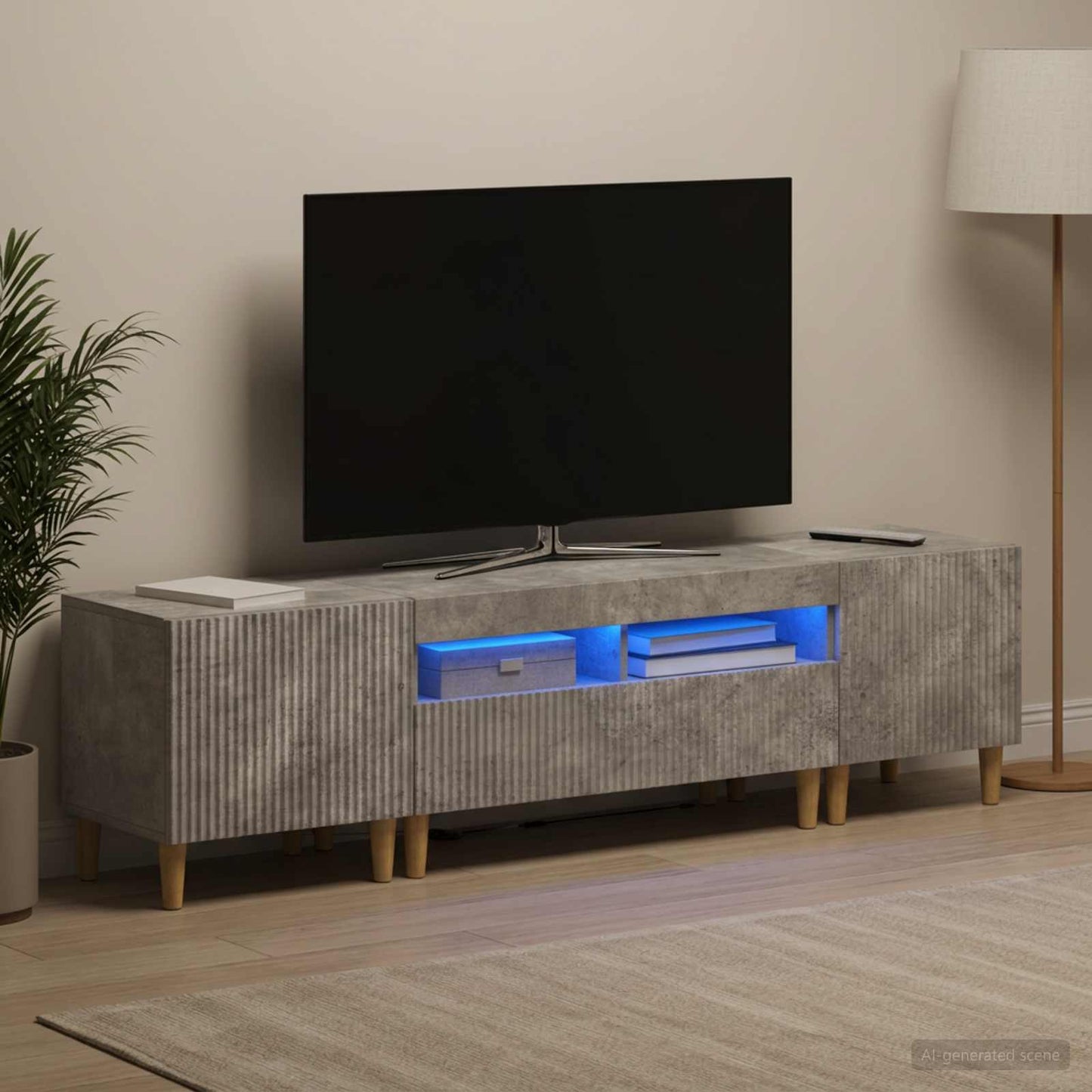 5-teiliges LED TV Schrank Betongrau Holzwerkstoff