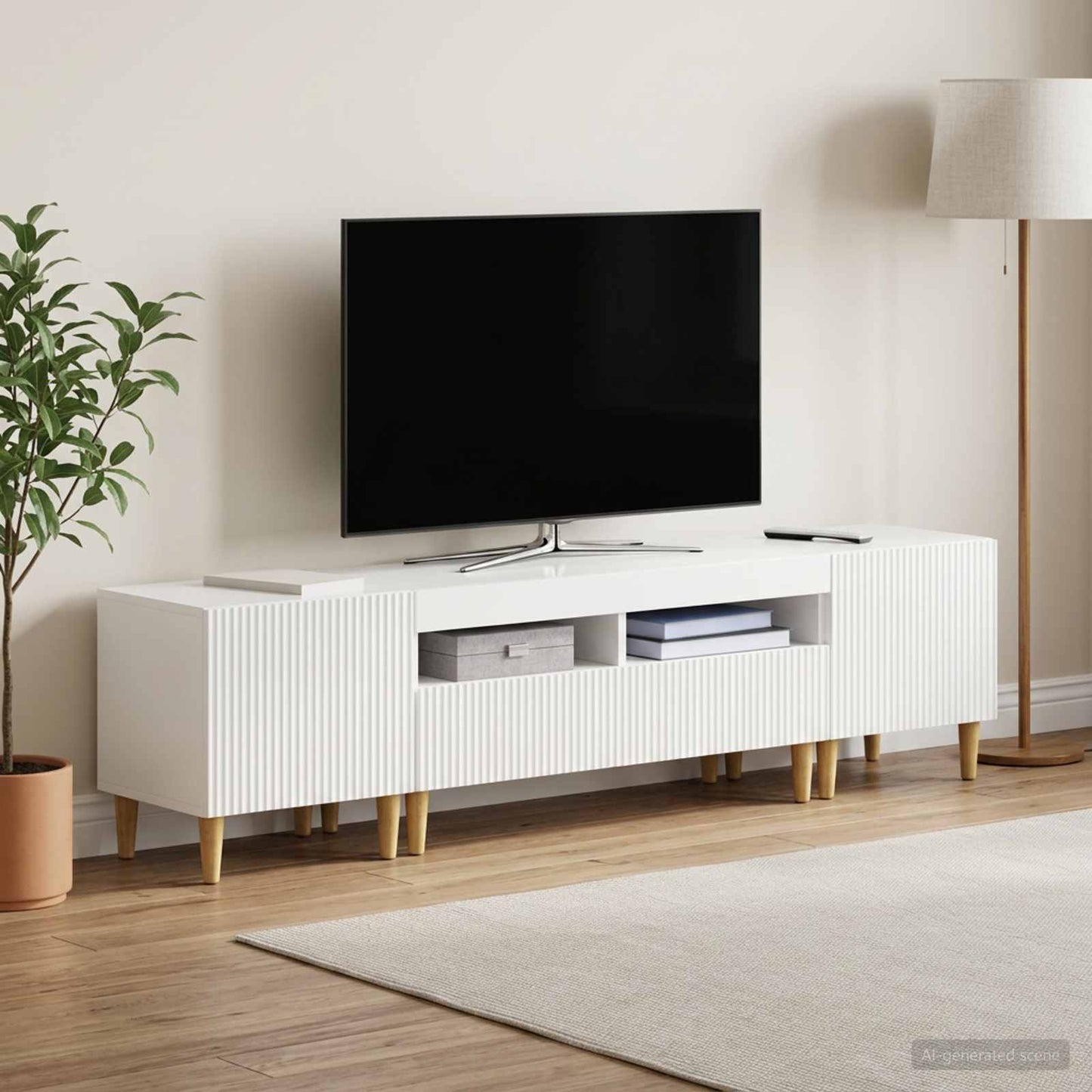 5-teiliges LED TV Schrank Hochglanz Weiß Holzwerkstoff
