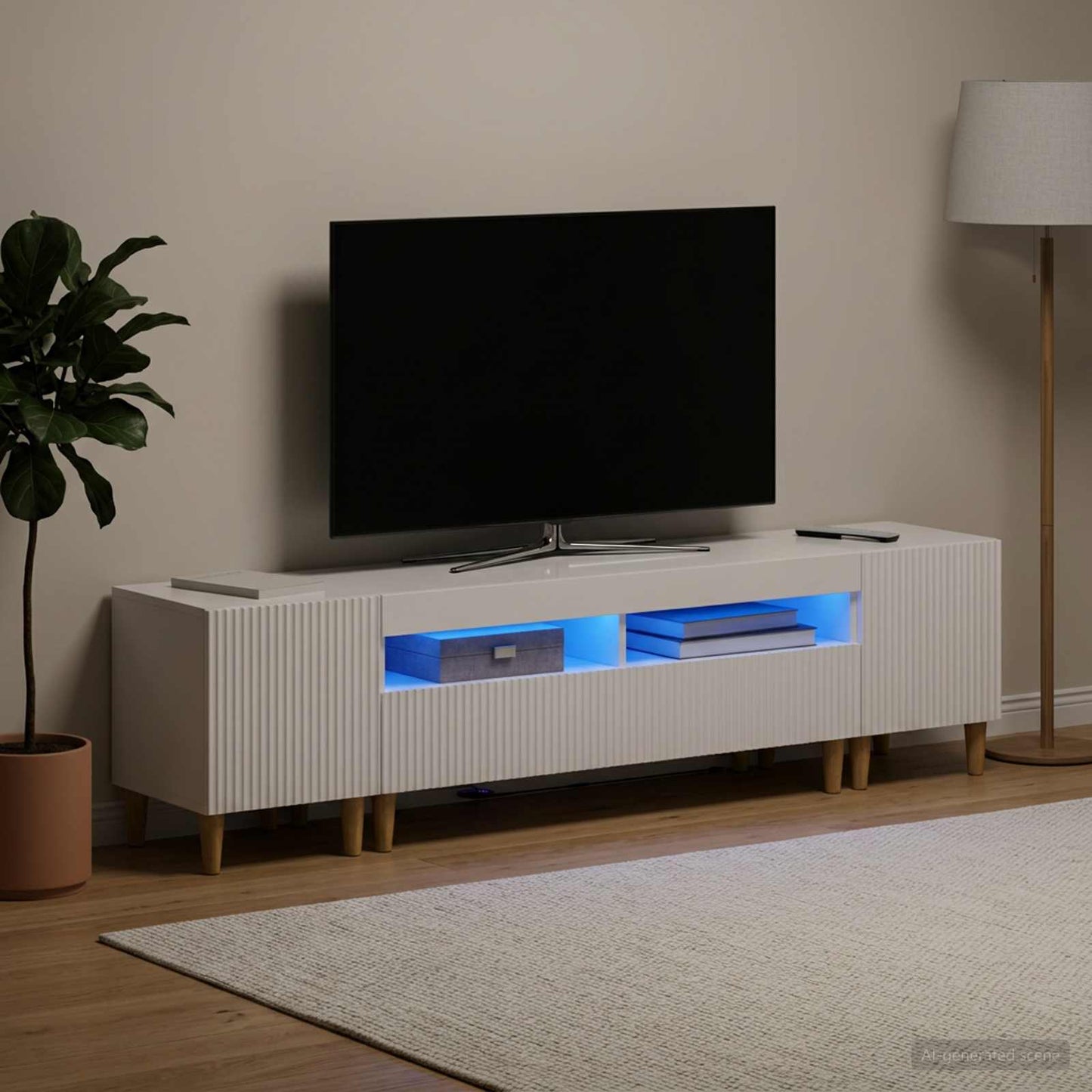 5-teiliges LED TV Schrank Hochglanz Weiß Holzwerkstoff