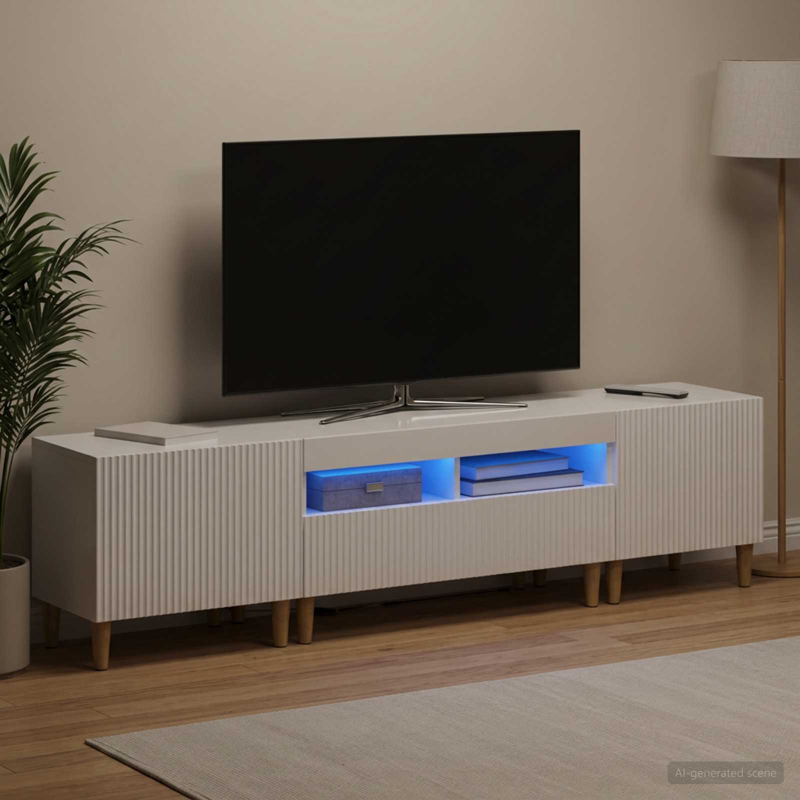 5-teiliges LED TV Schrank Hochglanz Weiß Holzwerkstoff