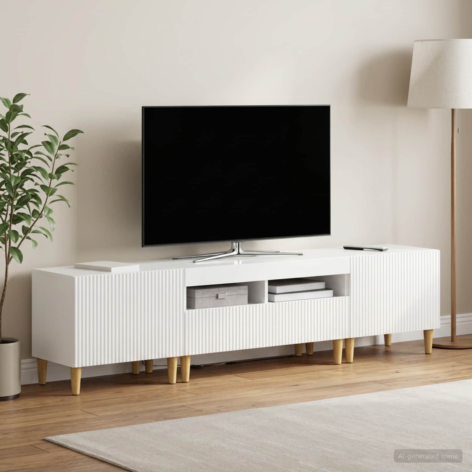5-teiliges LED TV Schrank Hochglanz Weiß Holzwerkstoff