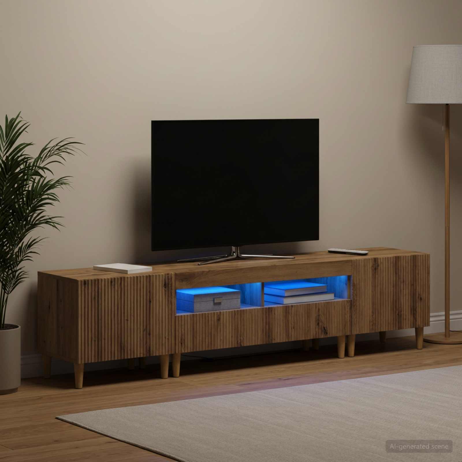 5-teiliges LED TV Schrank Artisan-Eiche Holzwerkstoff