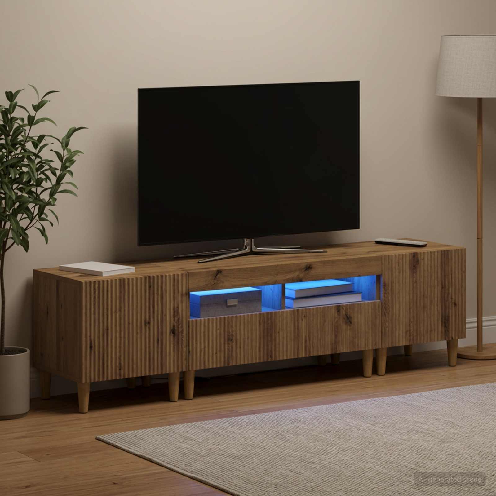 5-teiliges LED TV Schrank Artisan-Eiche Holzwerkstoff