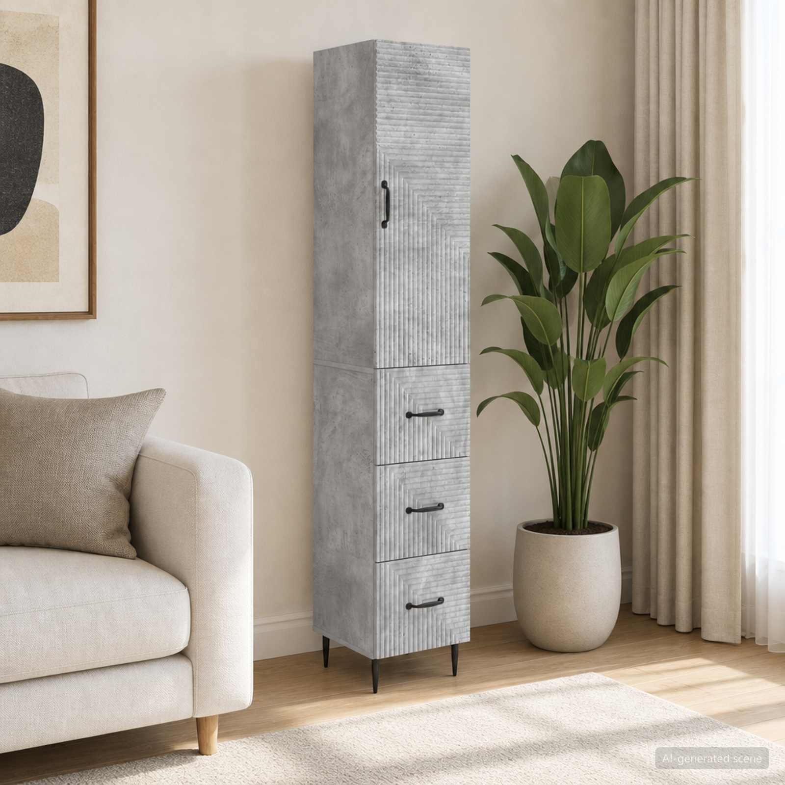 Schrankset 2 stk. 33 x 34,5 x 90 cm Holzwerkstoff Betongrau