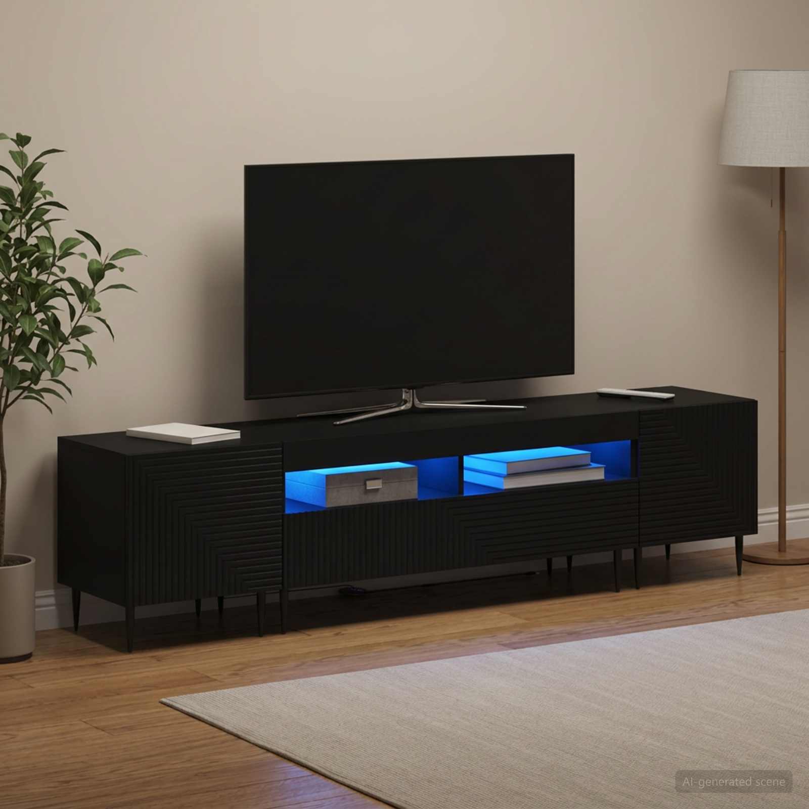 3-teiliges LED TV Regal Schwarz Holzwerkstoff