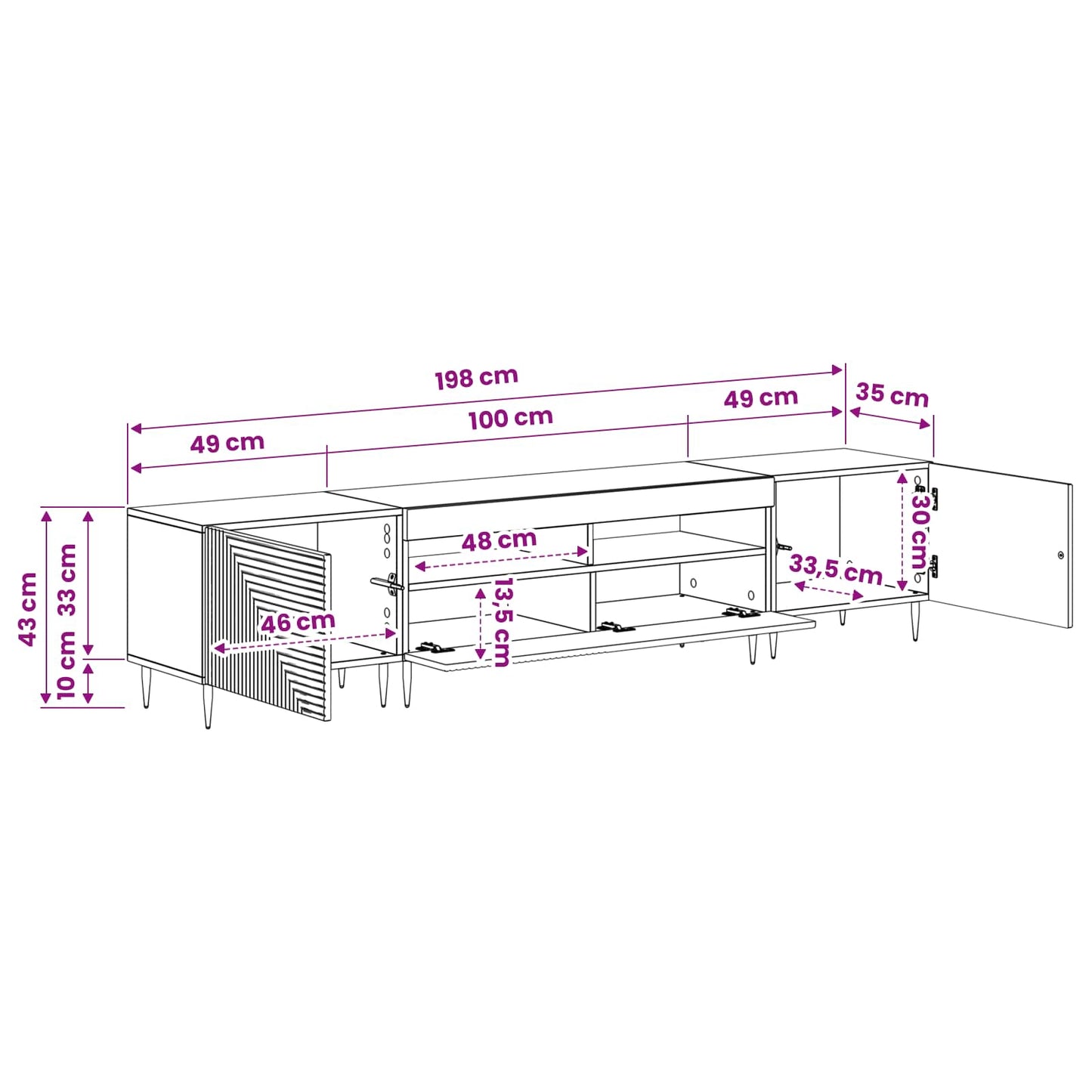 3-teiliges LED TV Regal Schwarz Holzwerkstoff