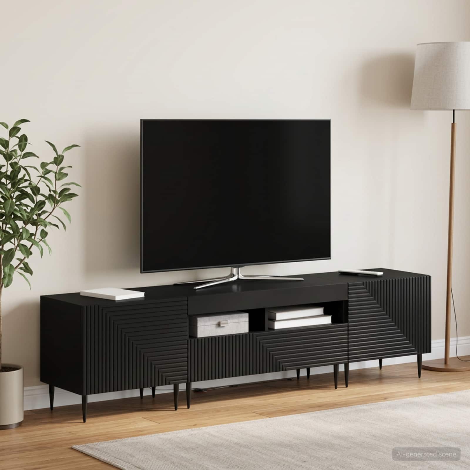 3-teiliges LED TV Regal Schwarz Holzwerkstoff