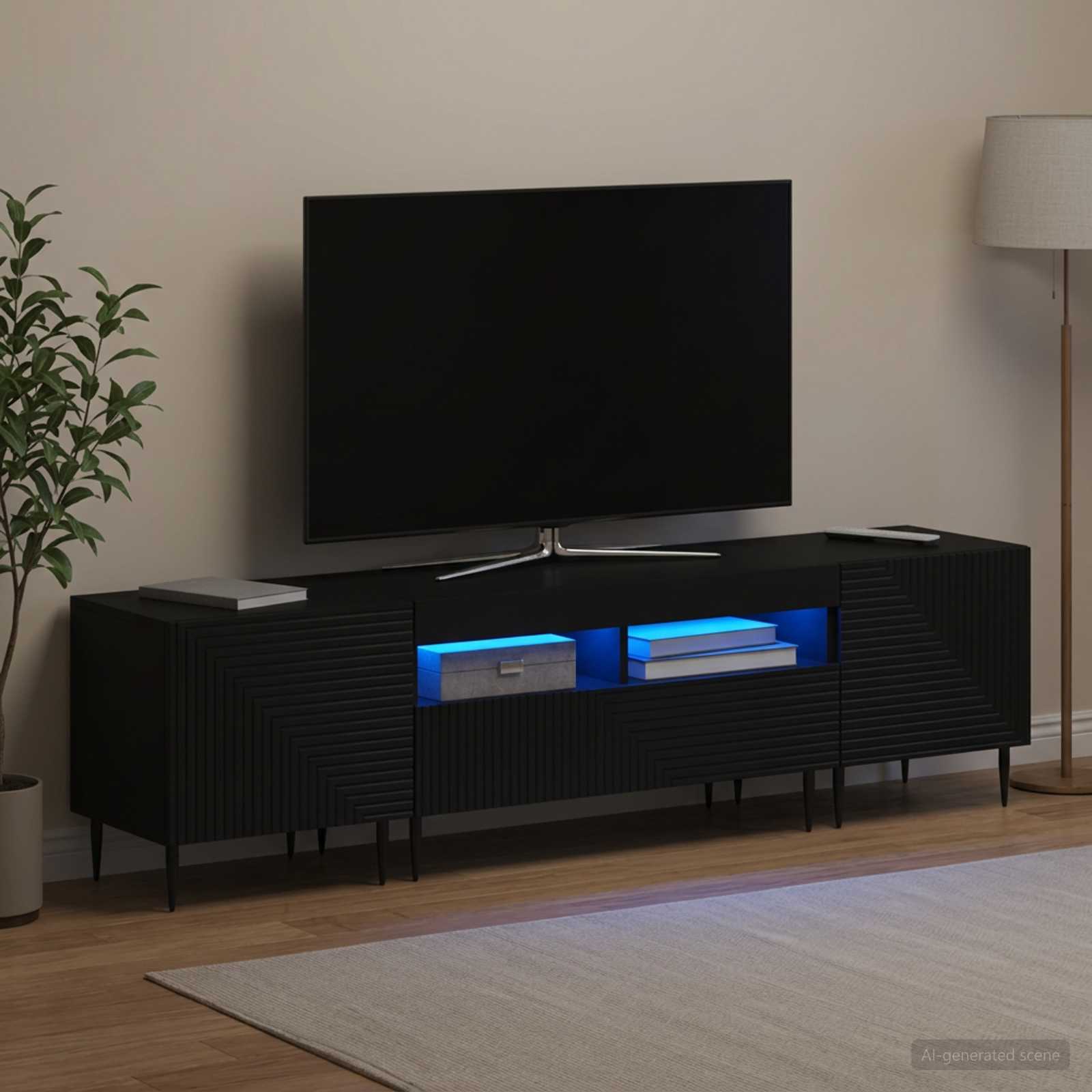3-teiliges LED TV Regal Schwarz Holzwerkstoff