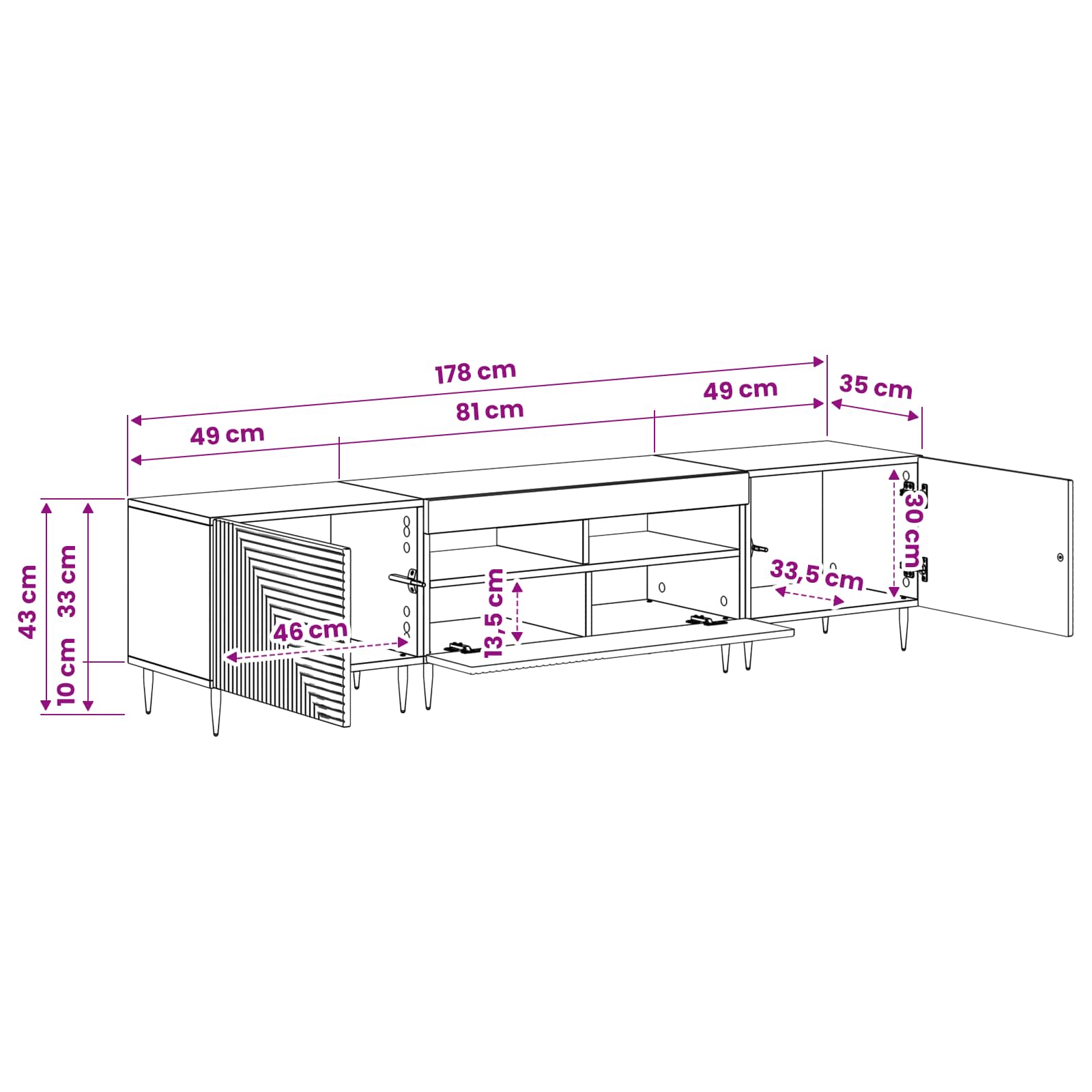 3-teiliges LED TV Regal Schwarz Holzwerkstoff