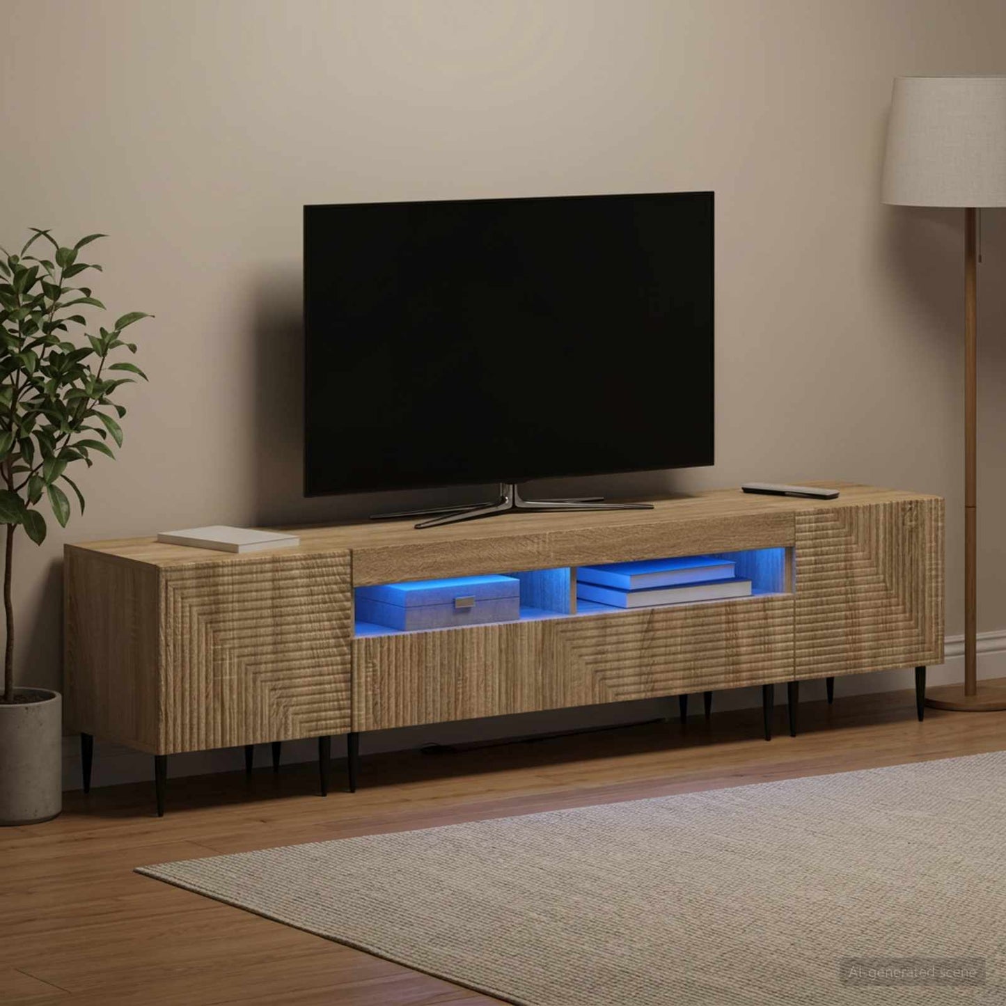 3-teiliges LED TV Regal Sonoma-Eiche Holzwerkstoff