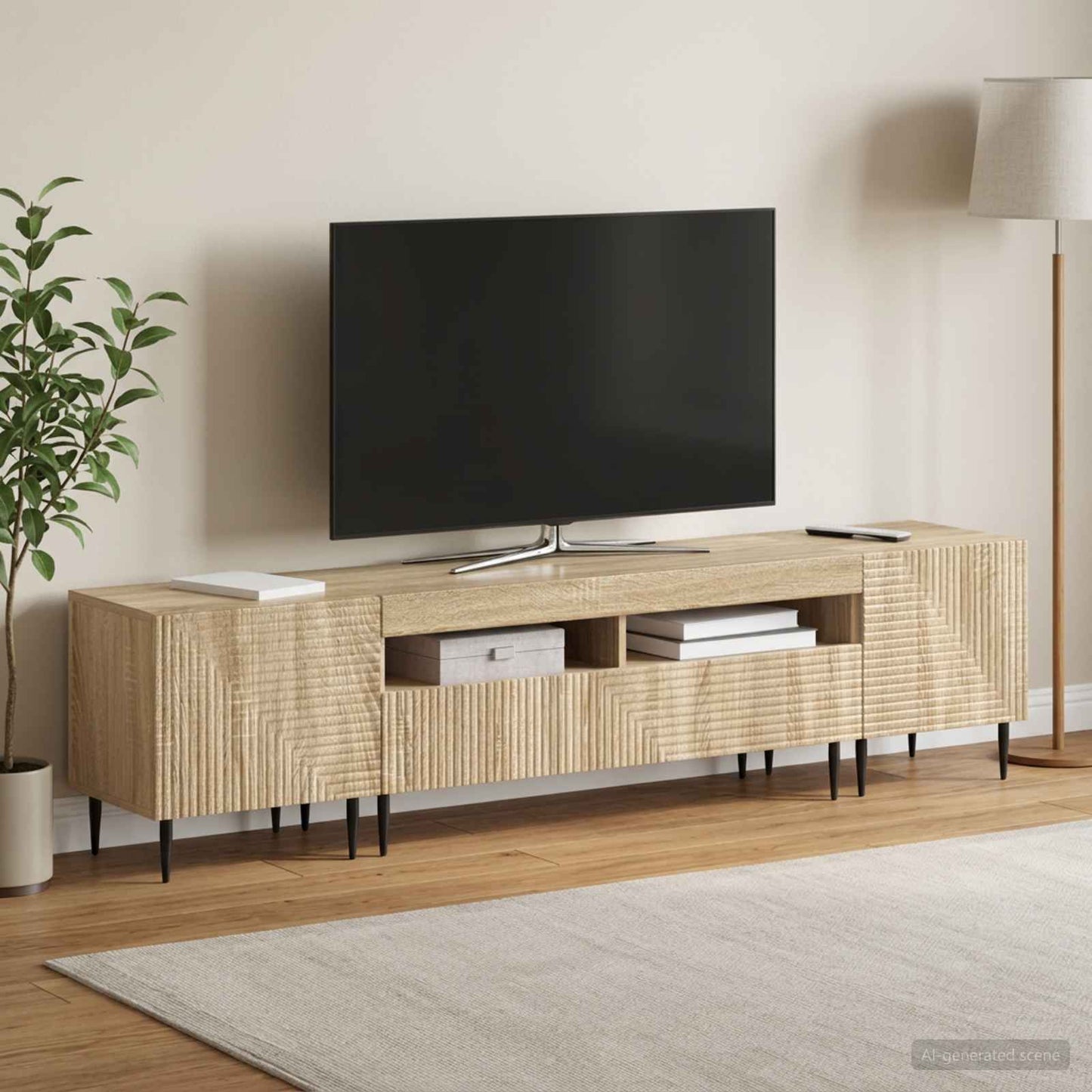 3-teiliges LED TV Regal Sonoma-Eiche Holzwerkstoff
