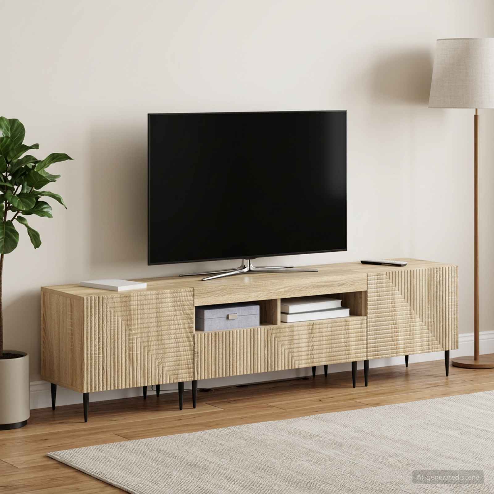 3-teiliges LED TV Regal Sonoma-Eiche Holzwerkstoff