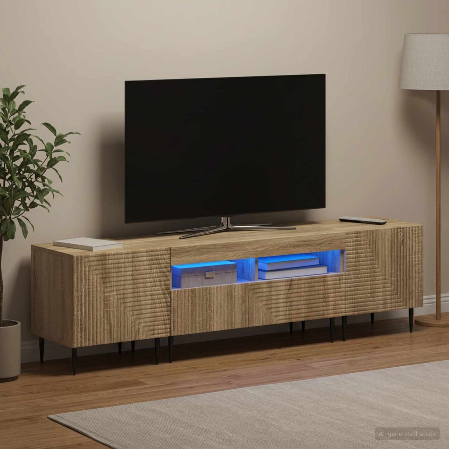 3-teiliges LED TV Regal Sonoma-Eiche Holzwerkstoff