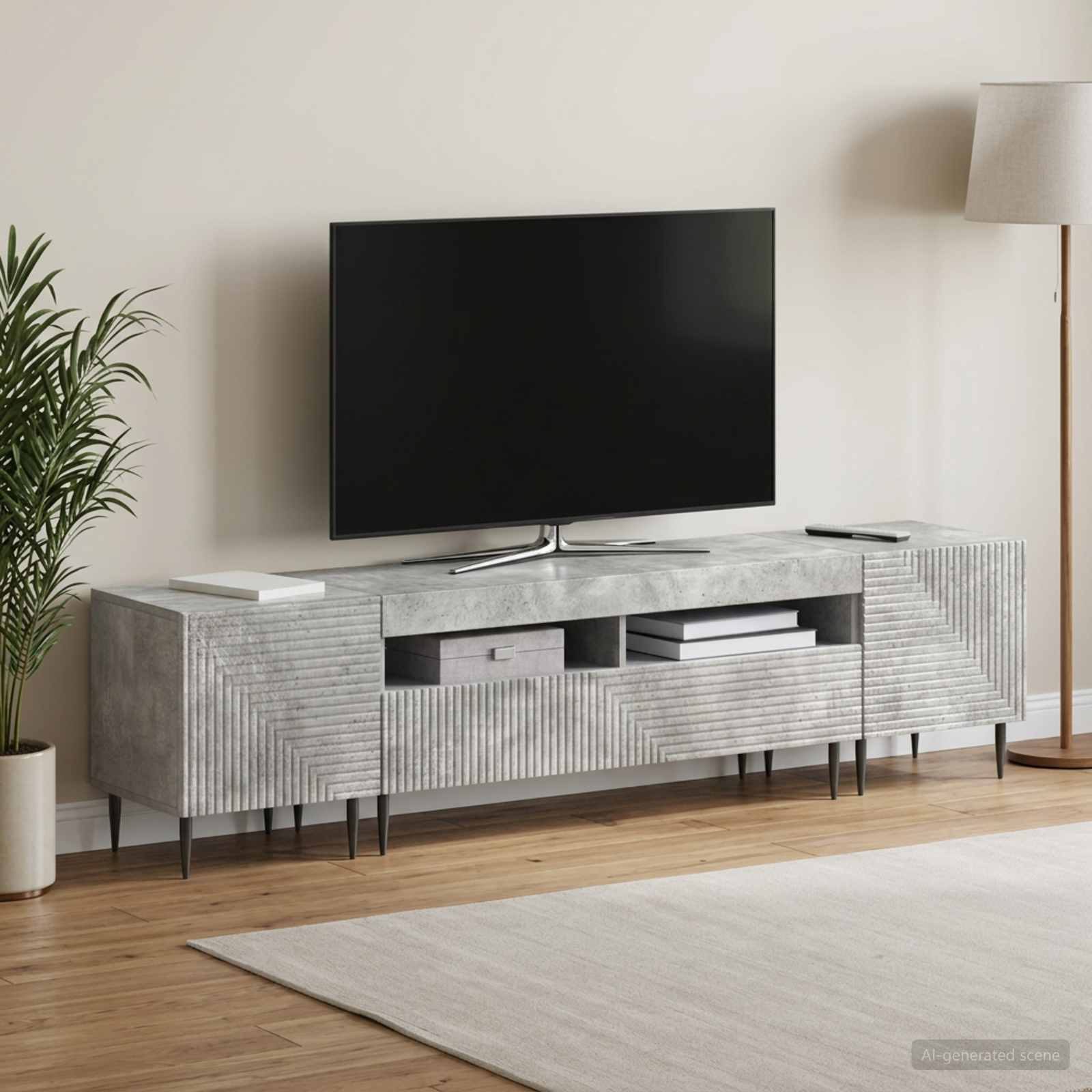 3-teiliges LED TV Regal Betongrau Holzwerkstoff