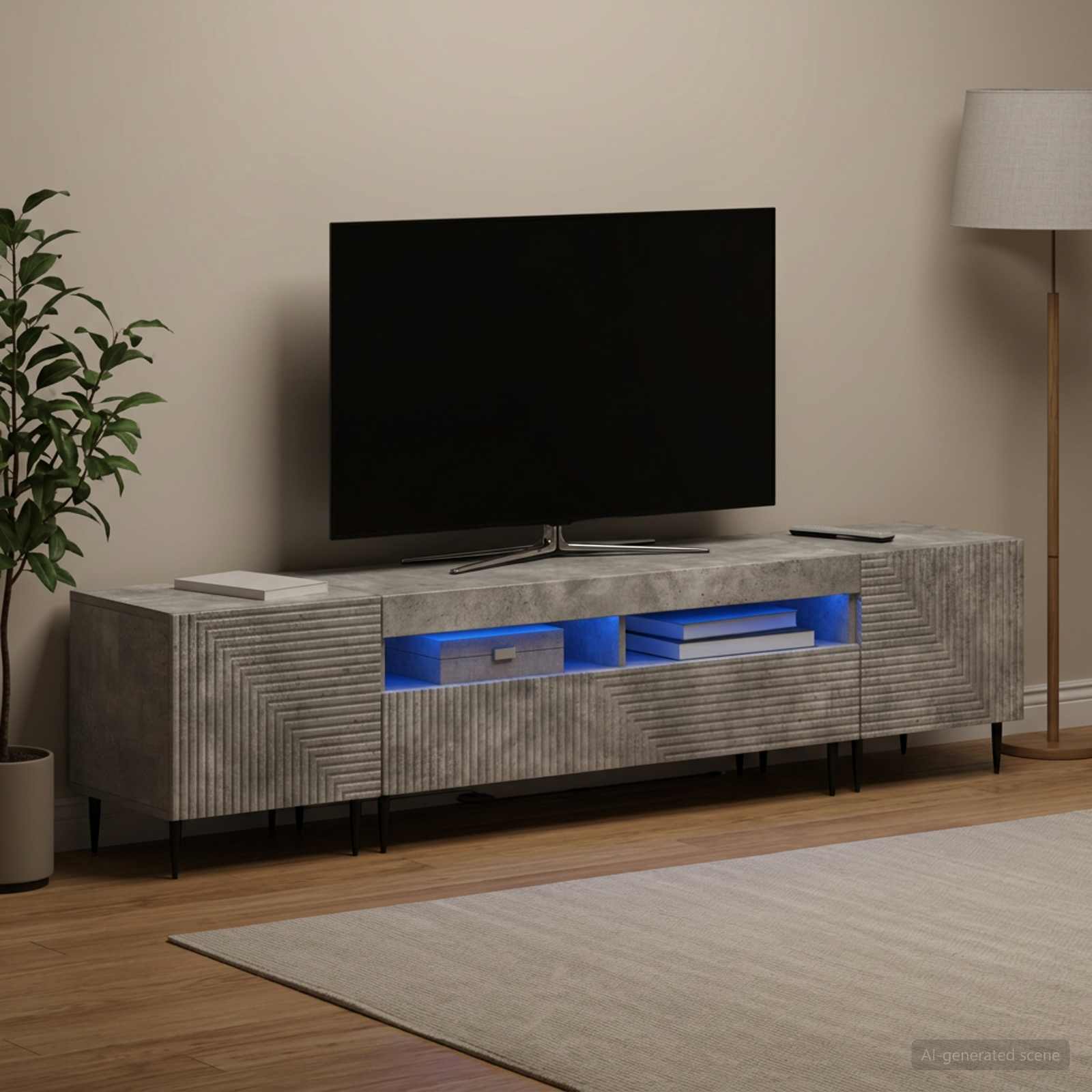 3-teiliges LED TV Regal Betongrau Holzwerkstoff