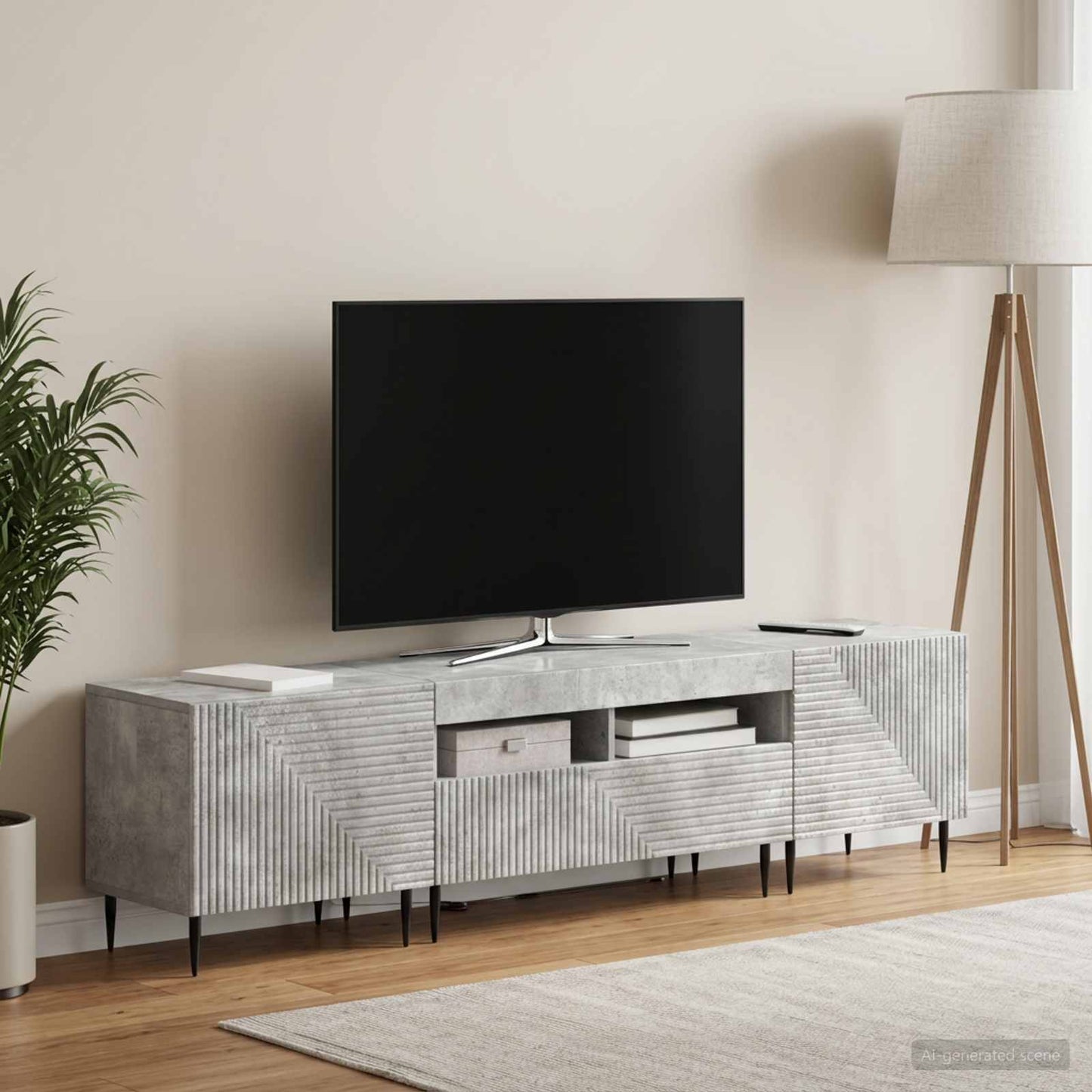 3-teiliges LED TV Regal Betongrau Holzwerkstoff