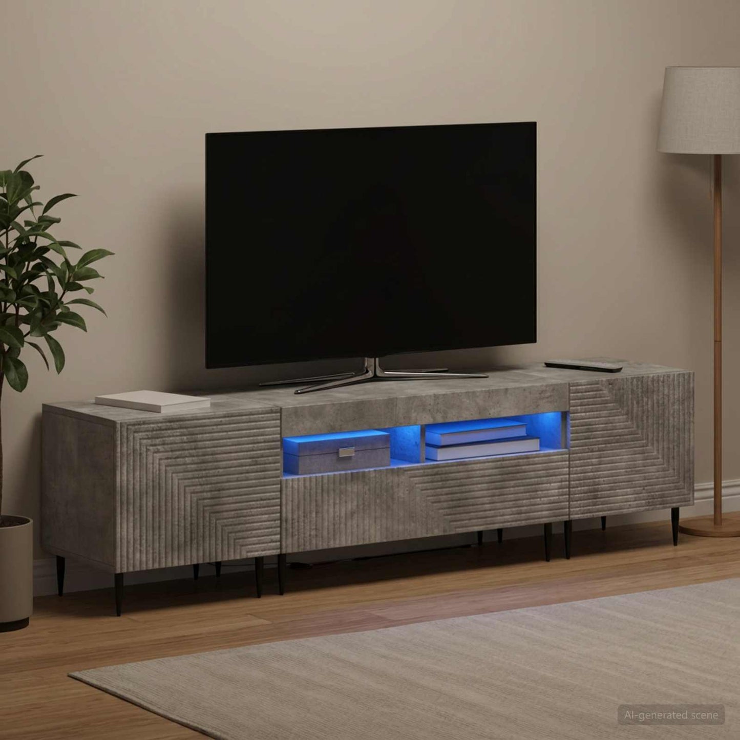 3-teiliges LED TV Regal Betongrau Holzwerkstoff