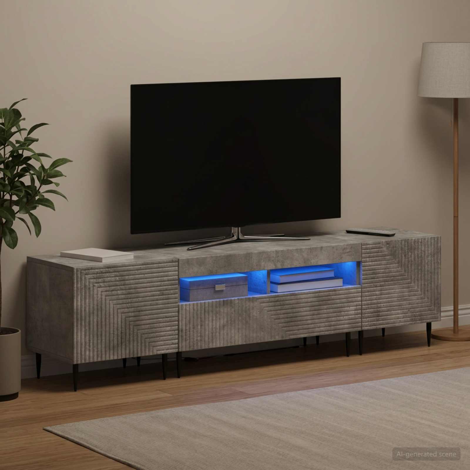 3-teiliges LED TV Regal Betongrau Holzwerkstoff