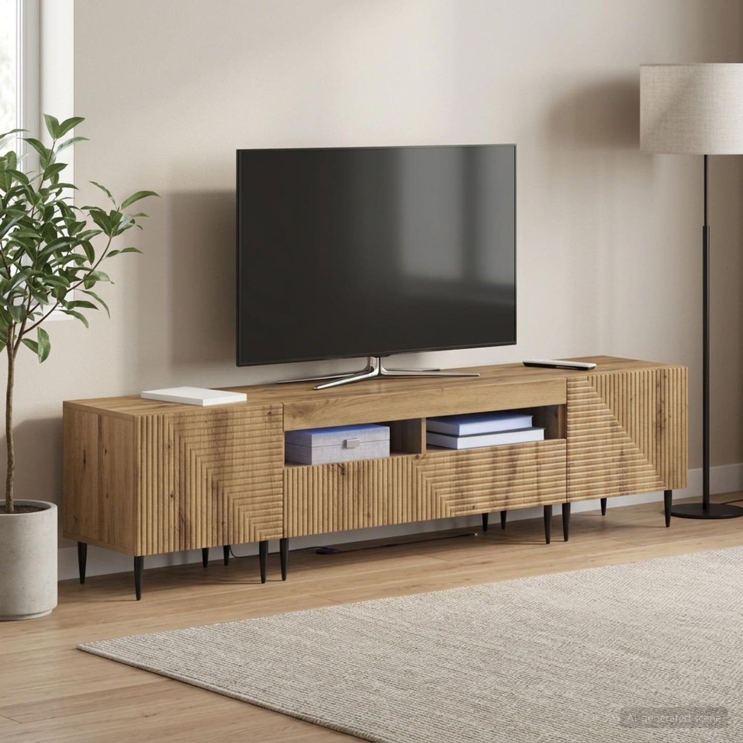 3-teiliges LED TV Regal Artisan-Eiche Holzwerkstoff