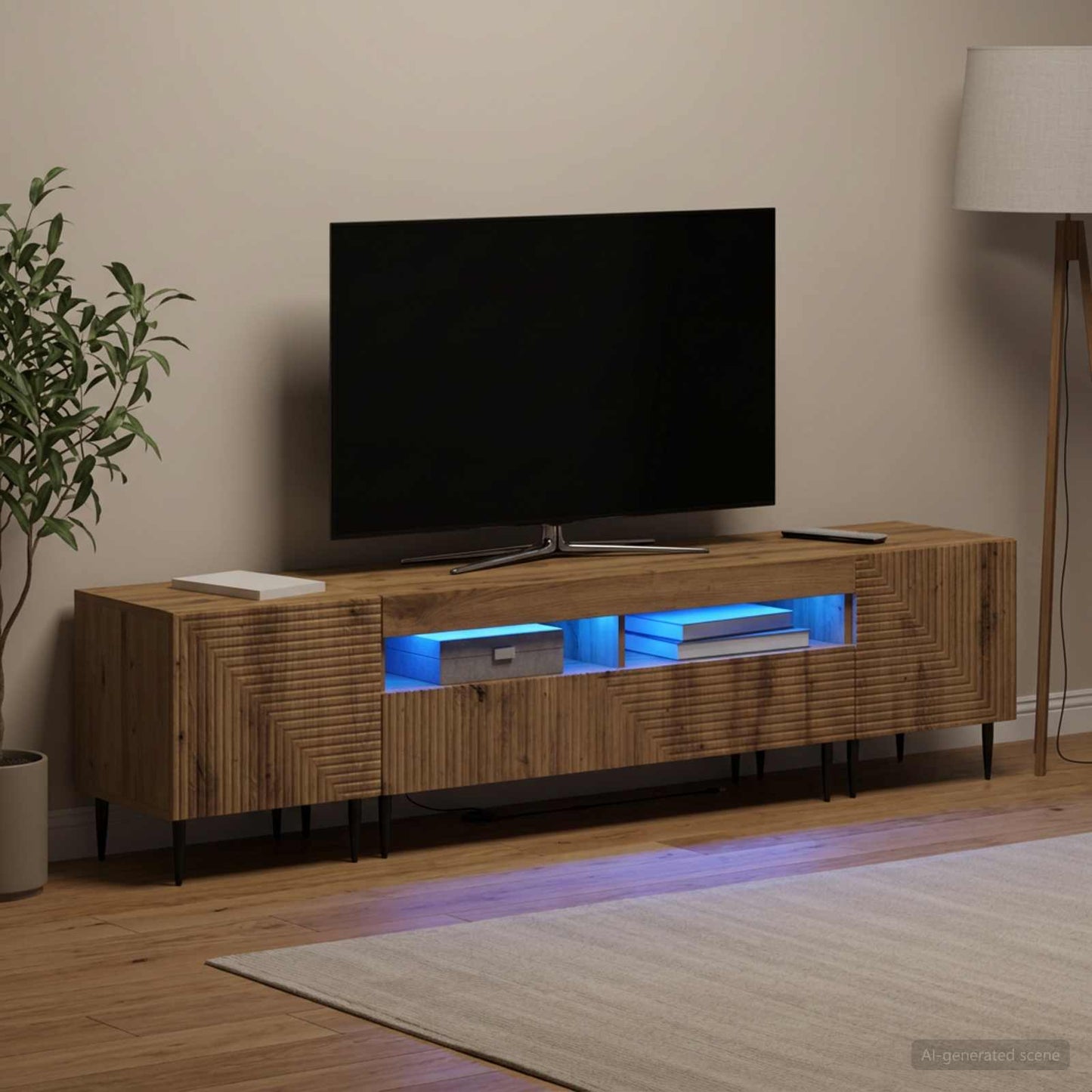 3-teiliges LED TV Regal Artisan-Eiche Holzwerkstoff