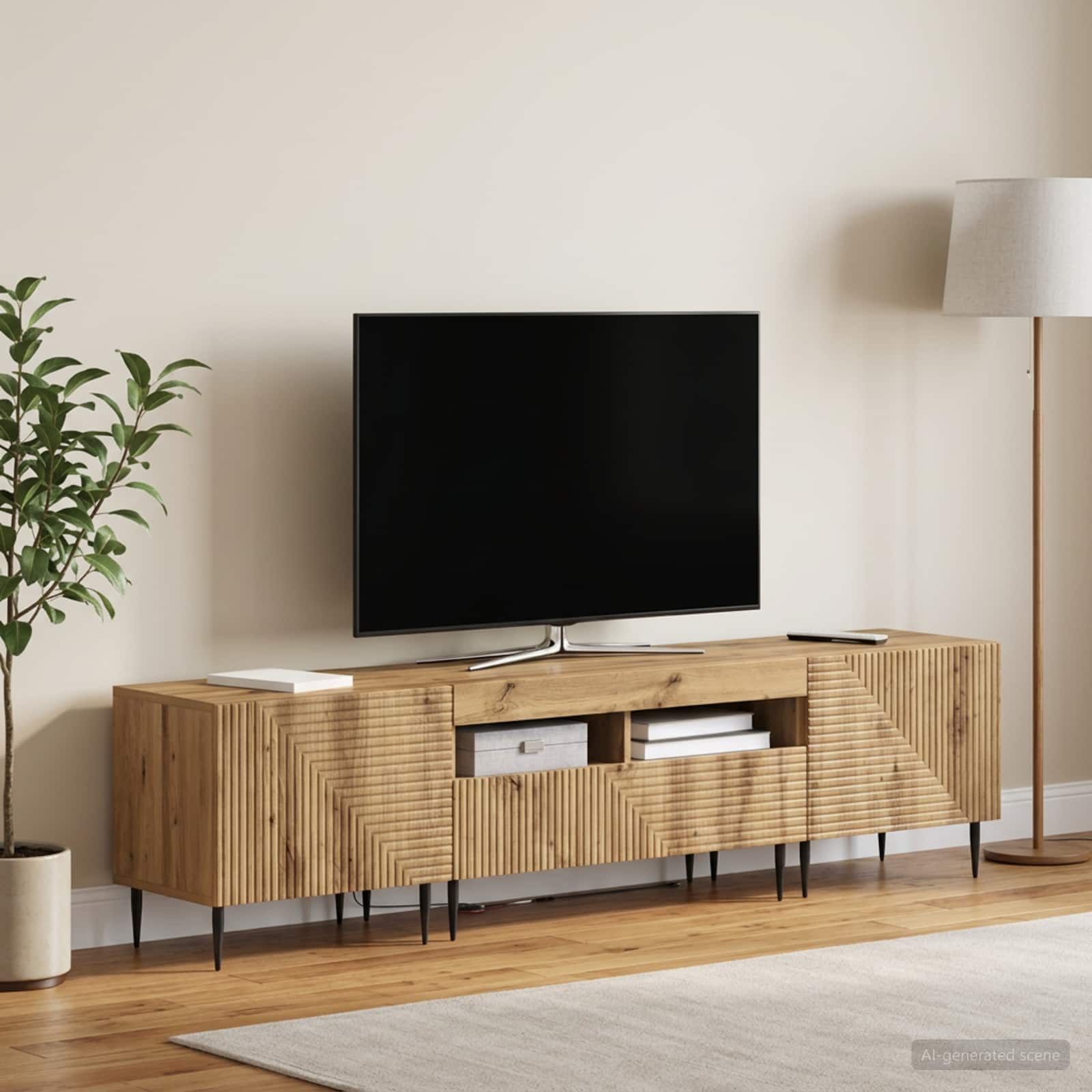 3-teiliges LED TV Regal Artisan-Eiche Holzwerkstoff