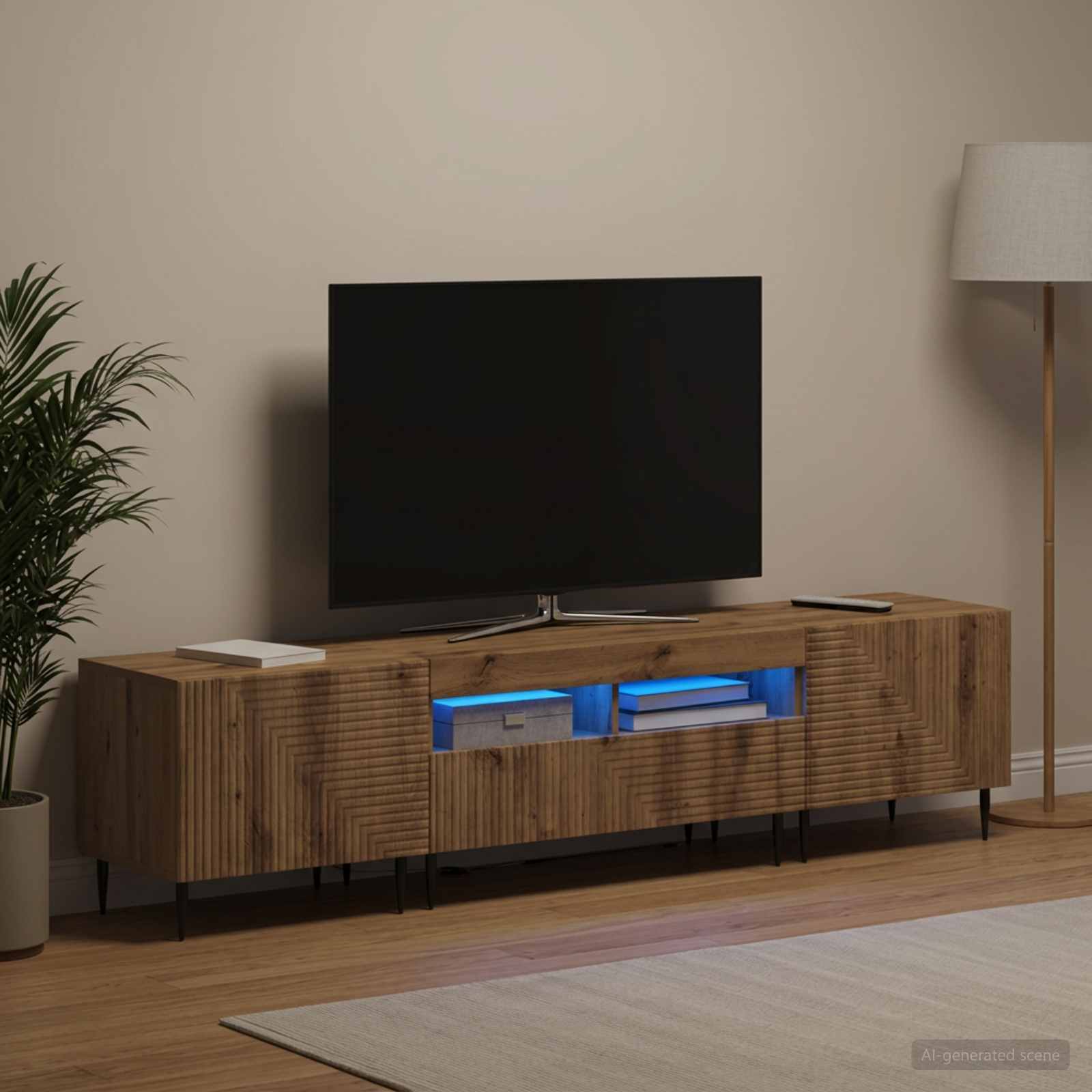 3-teiliges LED TV Regal Artisan-Eiche Holzwerkstoff