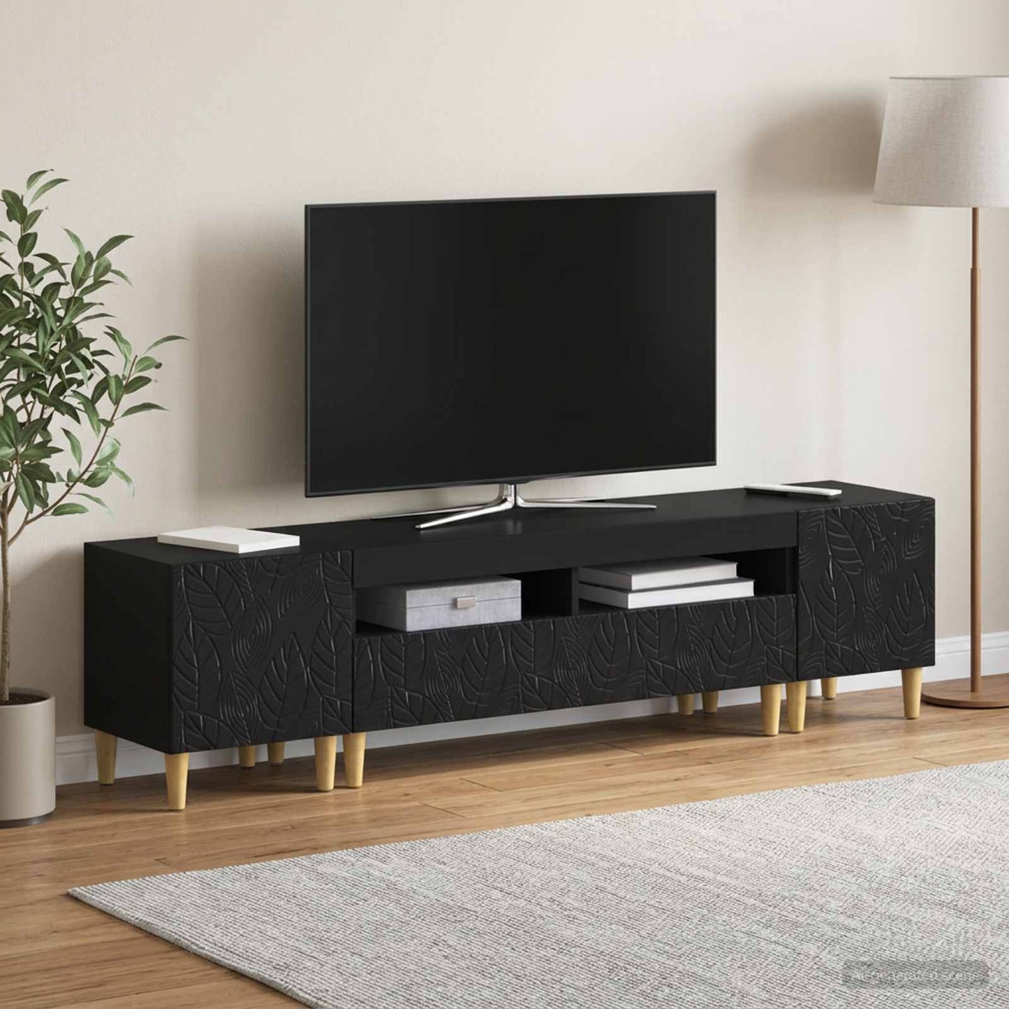 5-teiliges LED TV Schrank Schwarz Holzwerkstoff