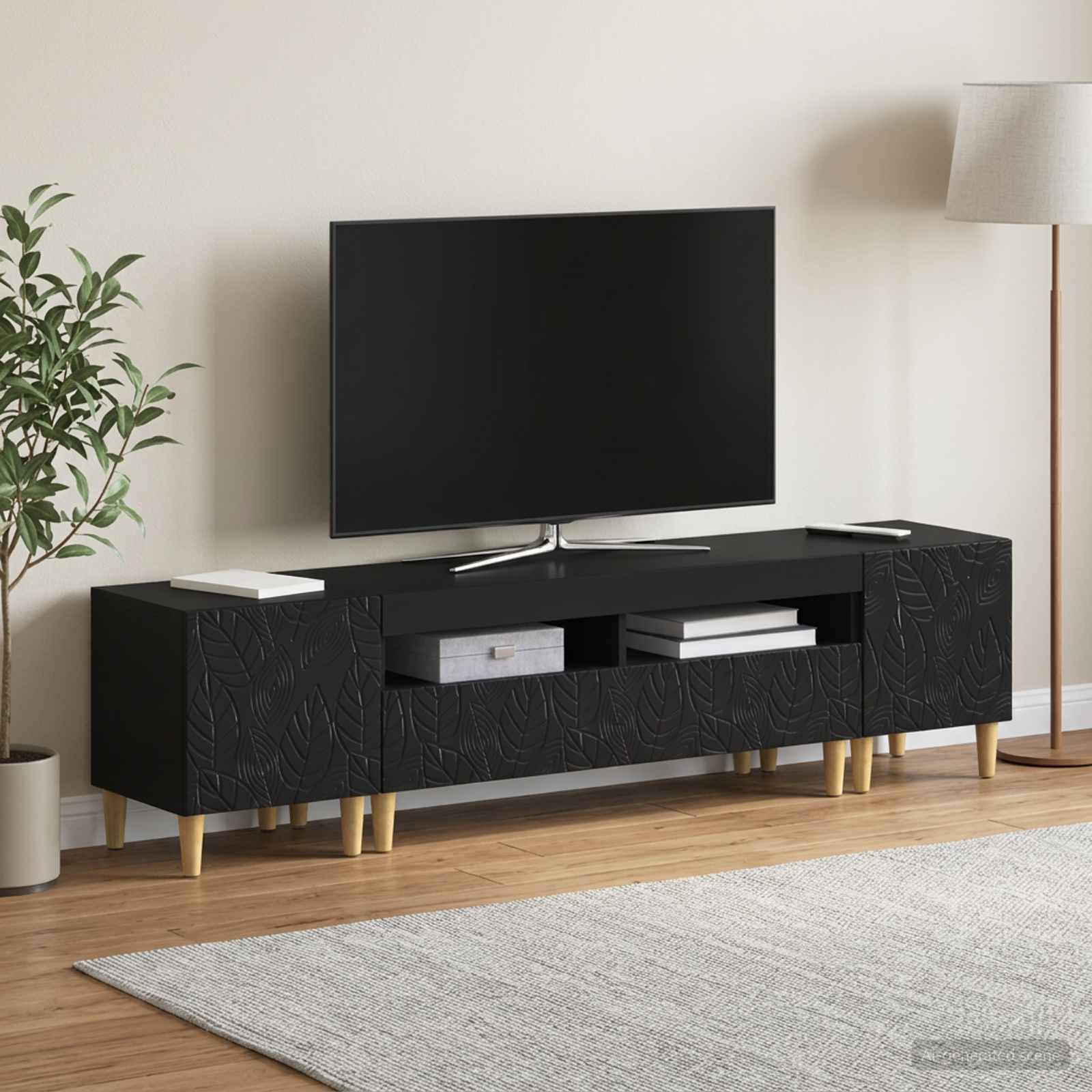 5-teiliges LED TV Schrank Schwarz Holzwerkstoff